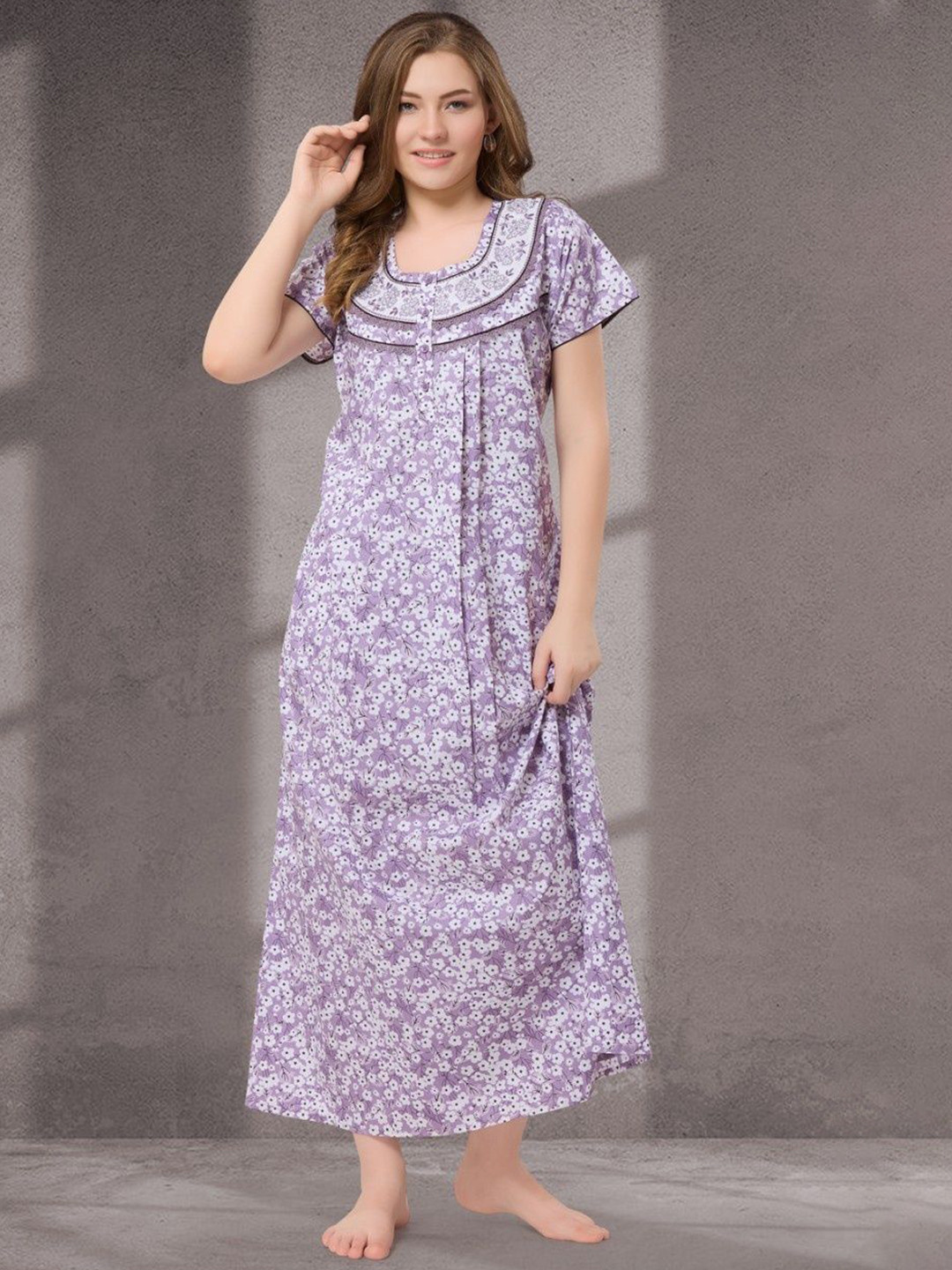 Soulemo Printed Pure Cotton Maxi Nightdress