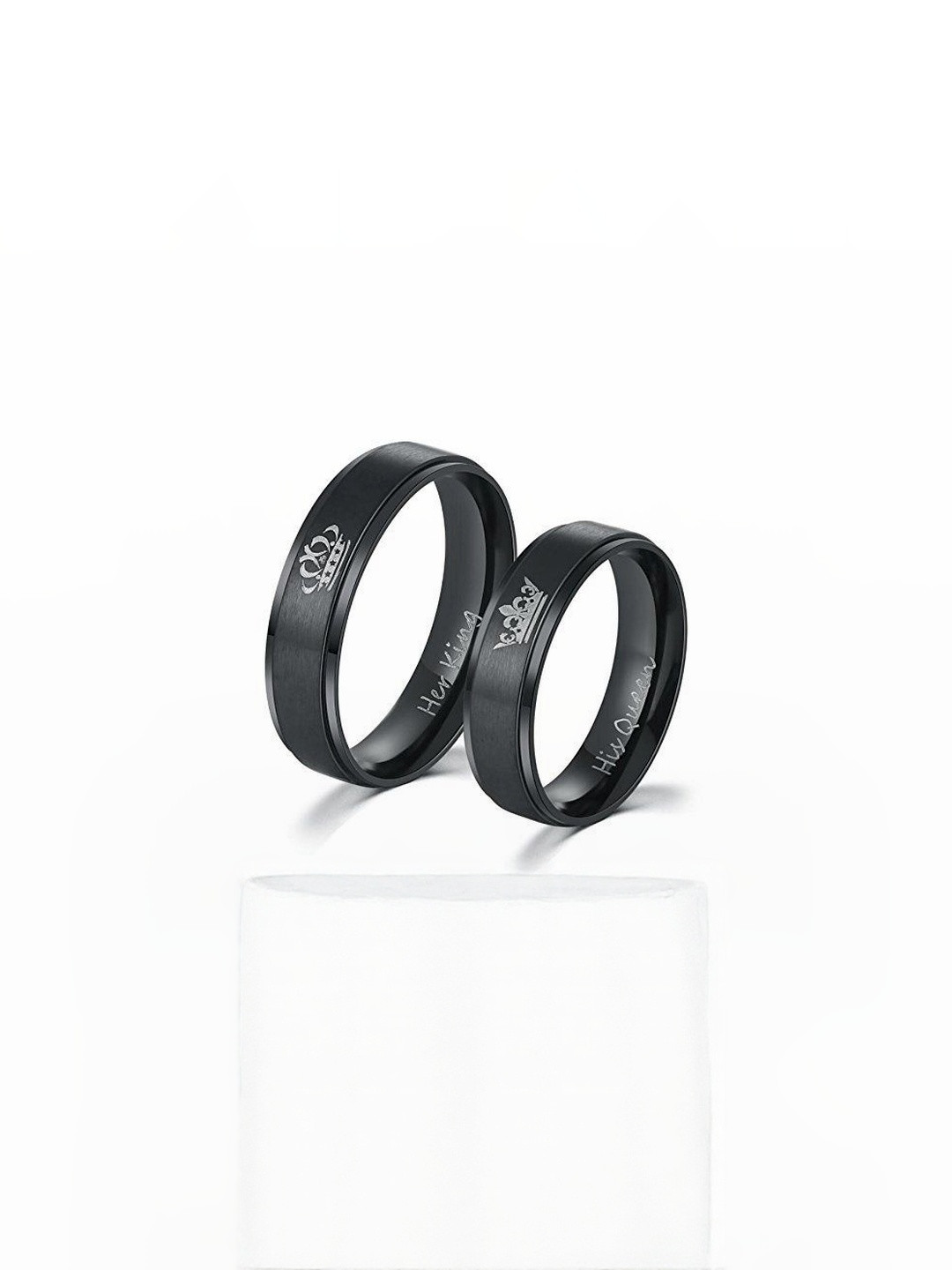 Moneekar Jewels Unisex Set of 2 Black Titanium Stainless Steel Couples Finger Rings
