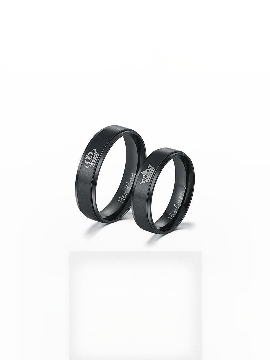 Moneekar Jewels Unisex Set of 2 Black Stainless Steel Couple Finger Rings