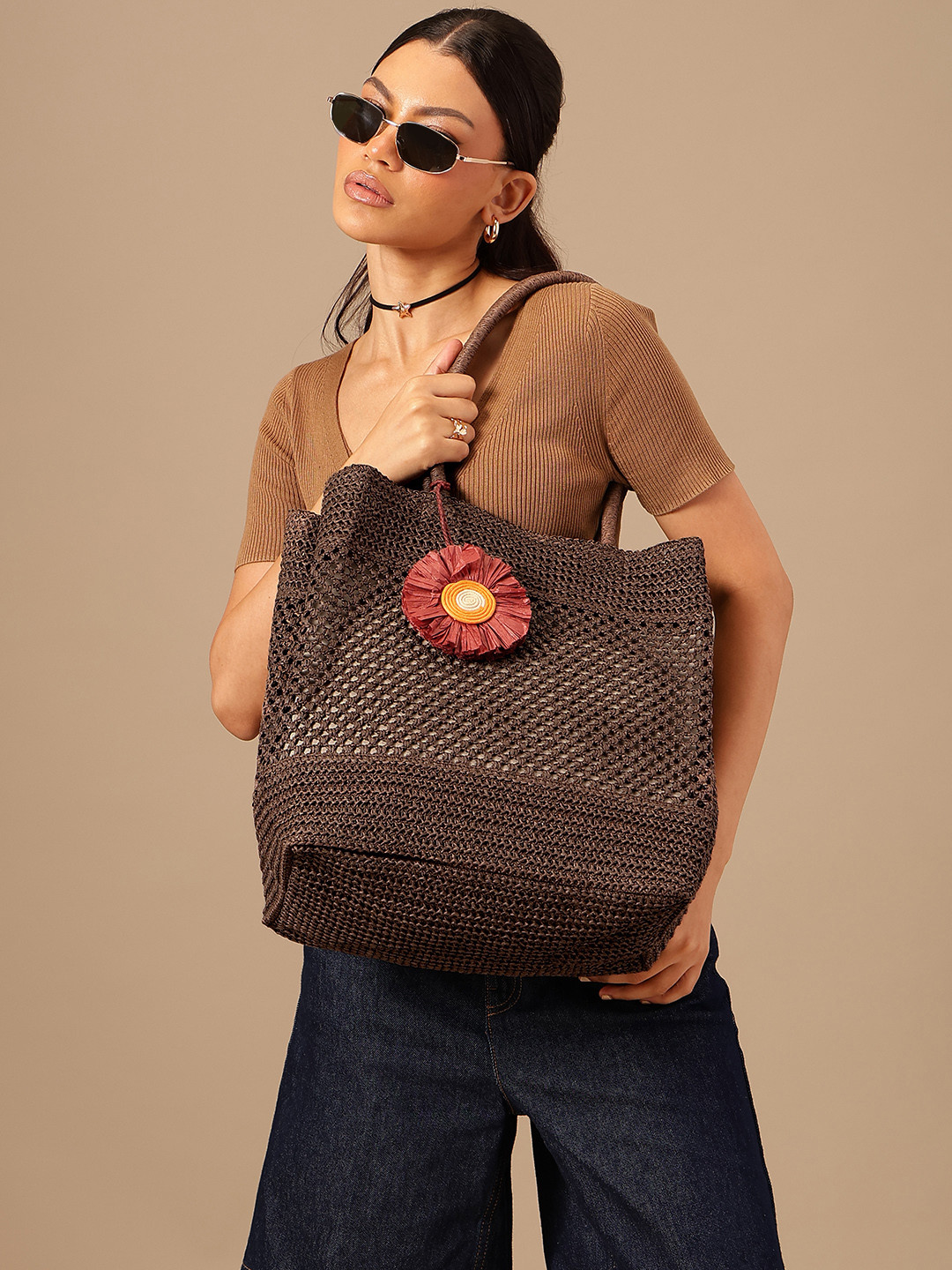 PARFOIS Basketweave Shopper Tote Bag