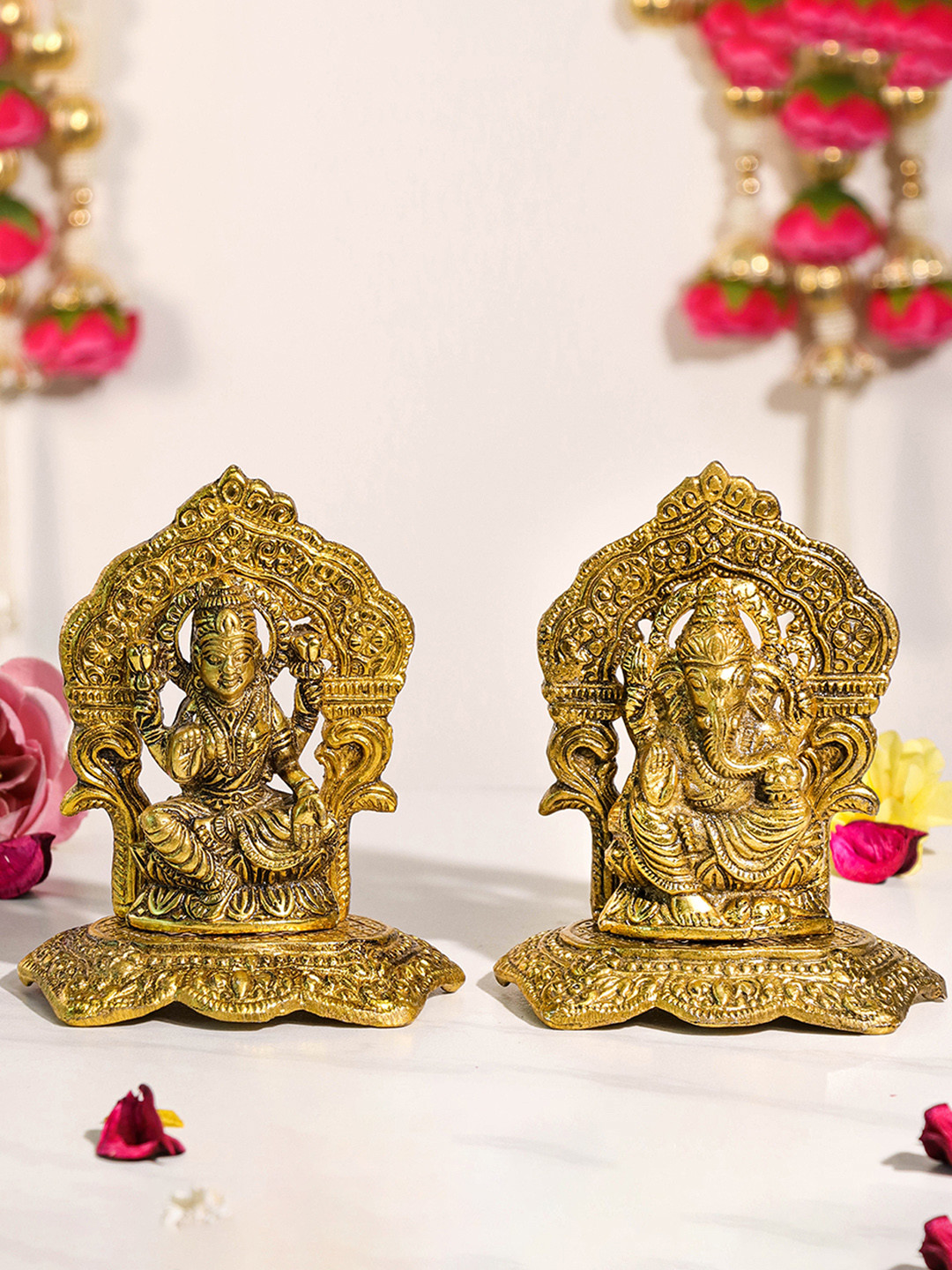 Art Street Brass Finished Metal Lakshmi & Ganesha Idols Set for Pooja Room Traditional