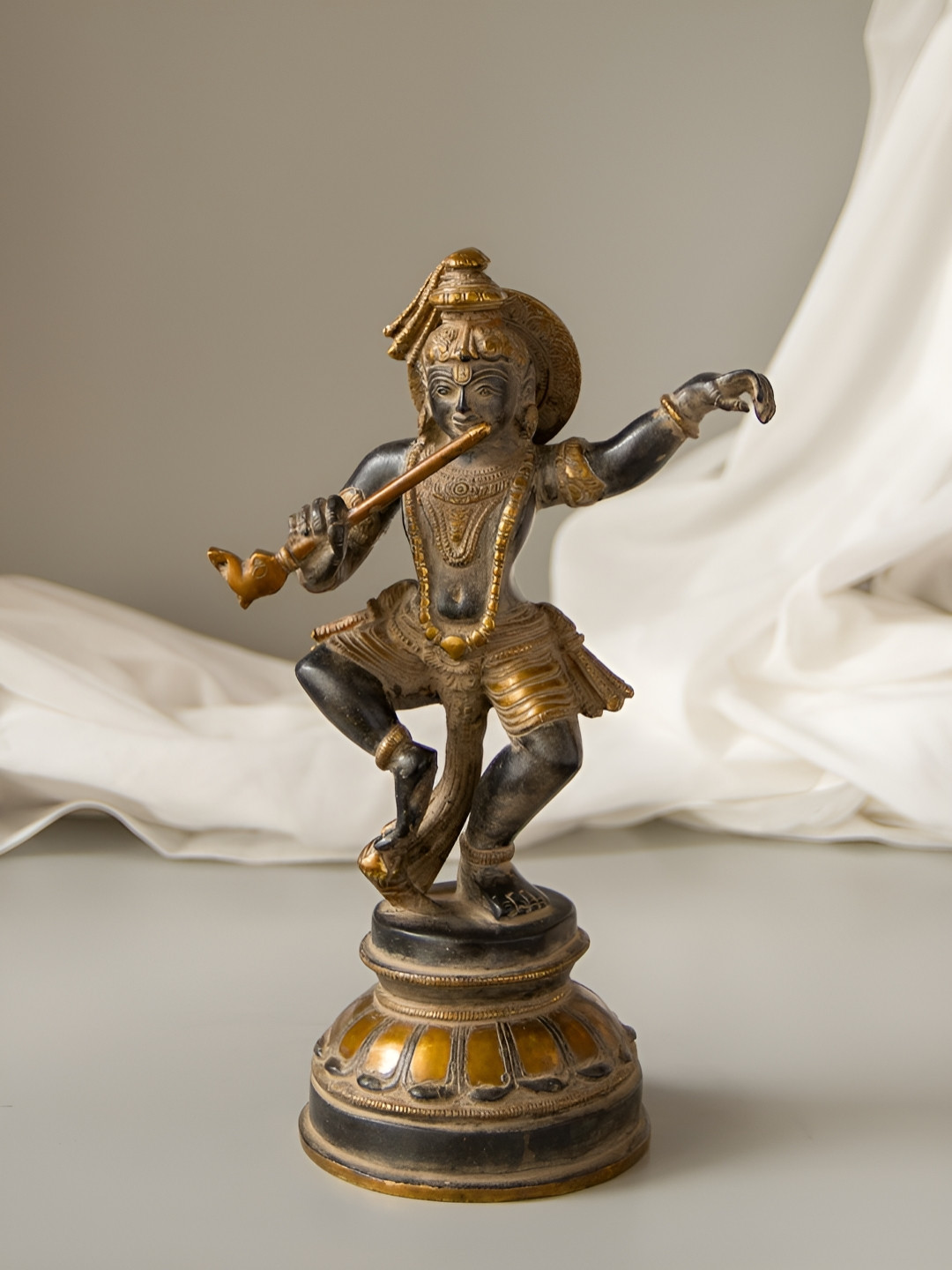 Imli Street Gold-Toned Dancing Lord Krishna Religious Idol Showpiece