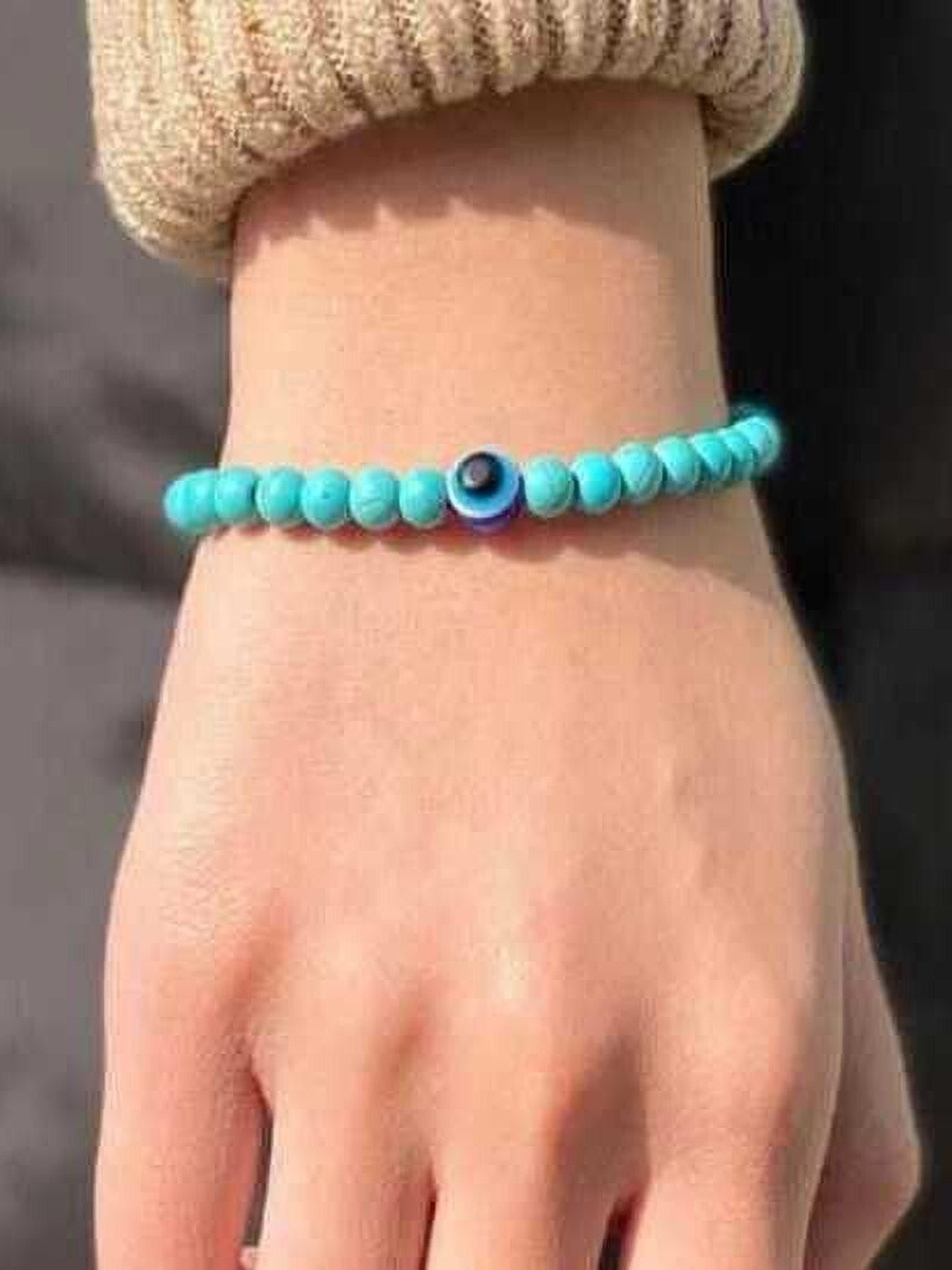 Sukhad Unisex Artificial Beads Slip-On Turquoise Bracelet