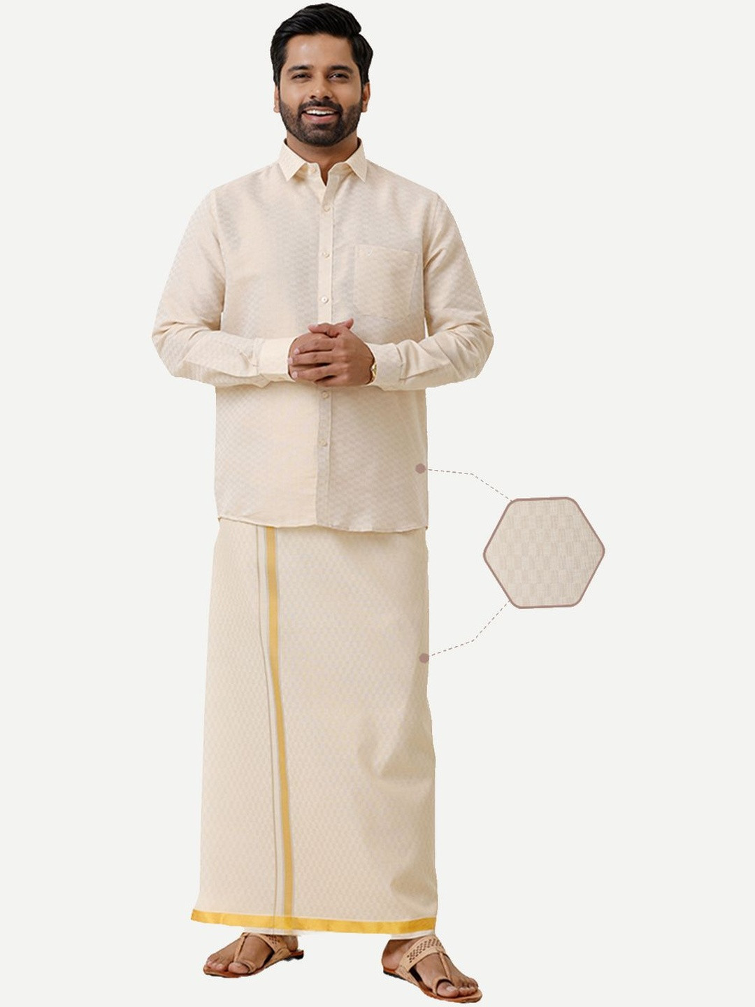 UATHAYAM Gematric Design Full Sleeve Shirt and Dhoti Set
