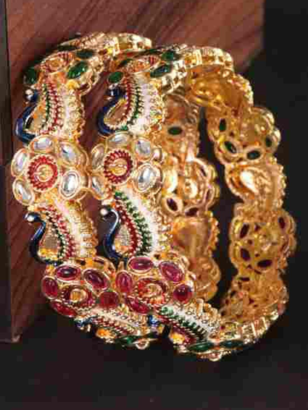 ZULKA Women Pack of 4 Alloy Kada With Zircon Diamond Stones Bangles