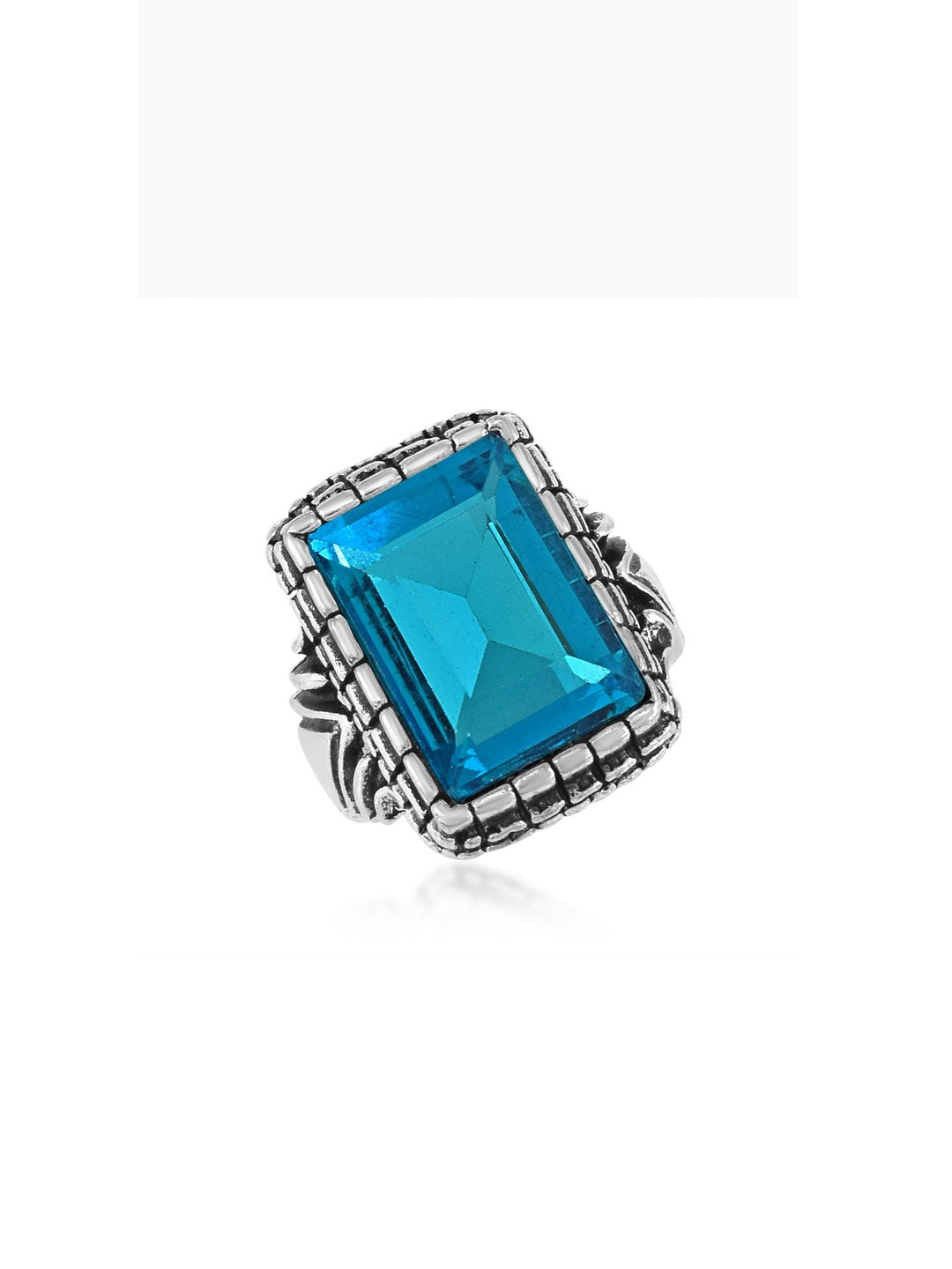 Brass Oxidised Silverplated Faux Blue Quartz Stone Firoza