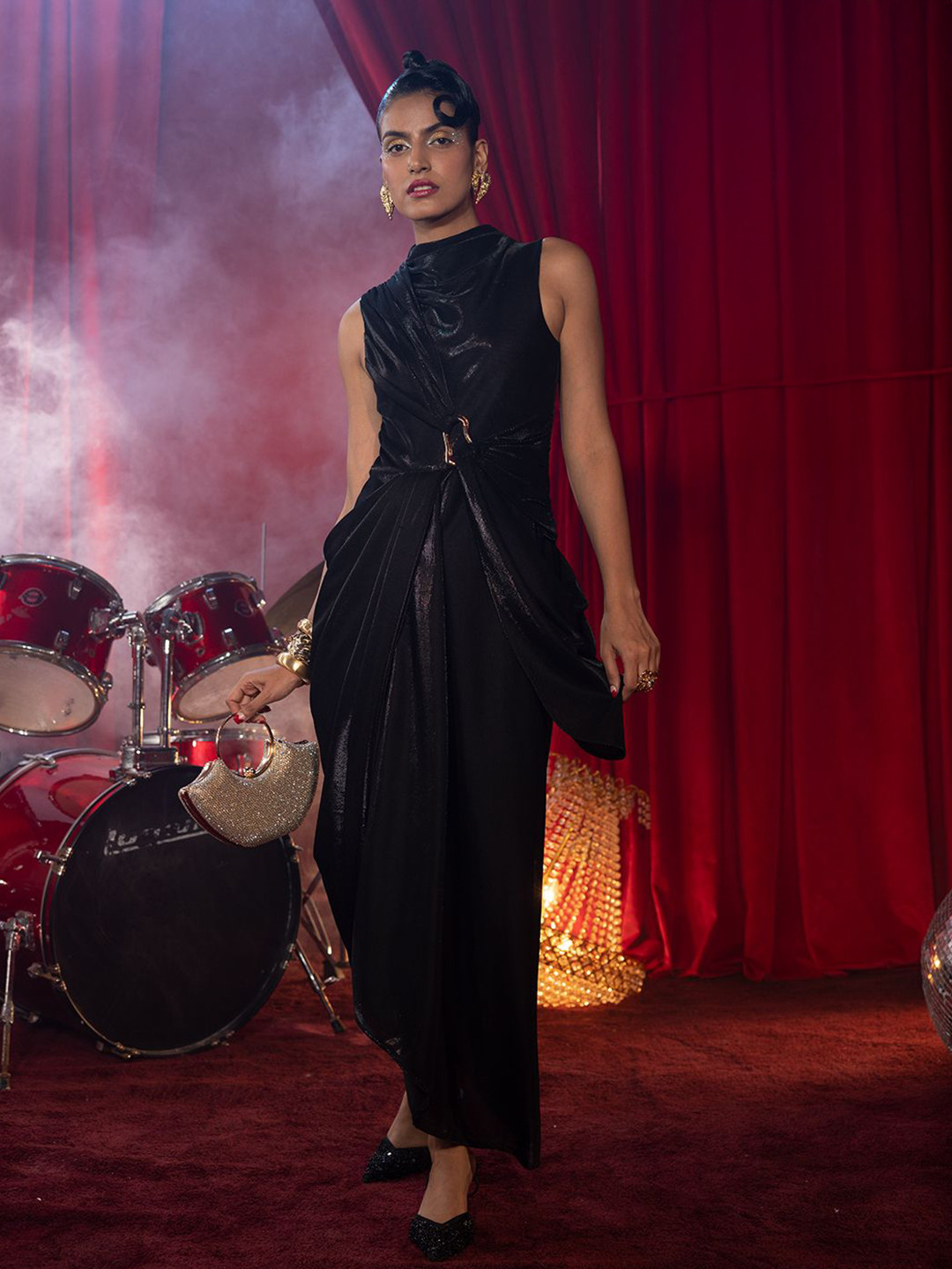 HOUSE OF FETT Women Jadore Metallic Drapped Maxi Dress