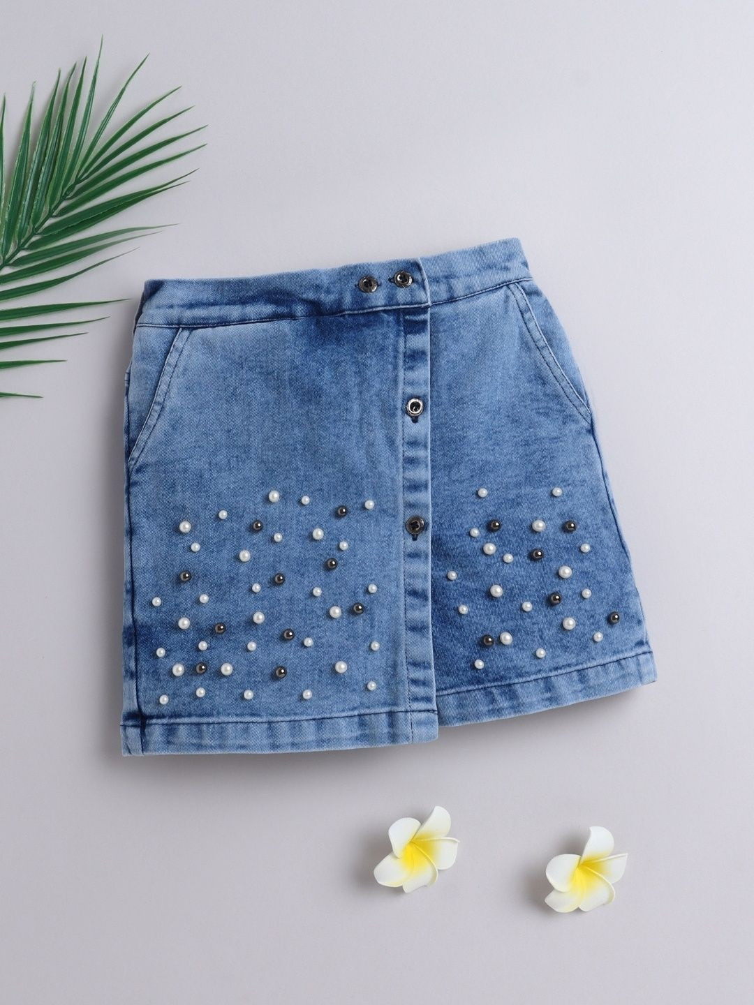 BRIGHT STARS KIDSWEAR Girls Embellished Denim Mini Skorts Skirts