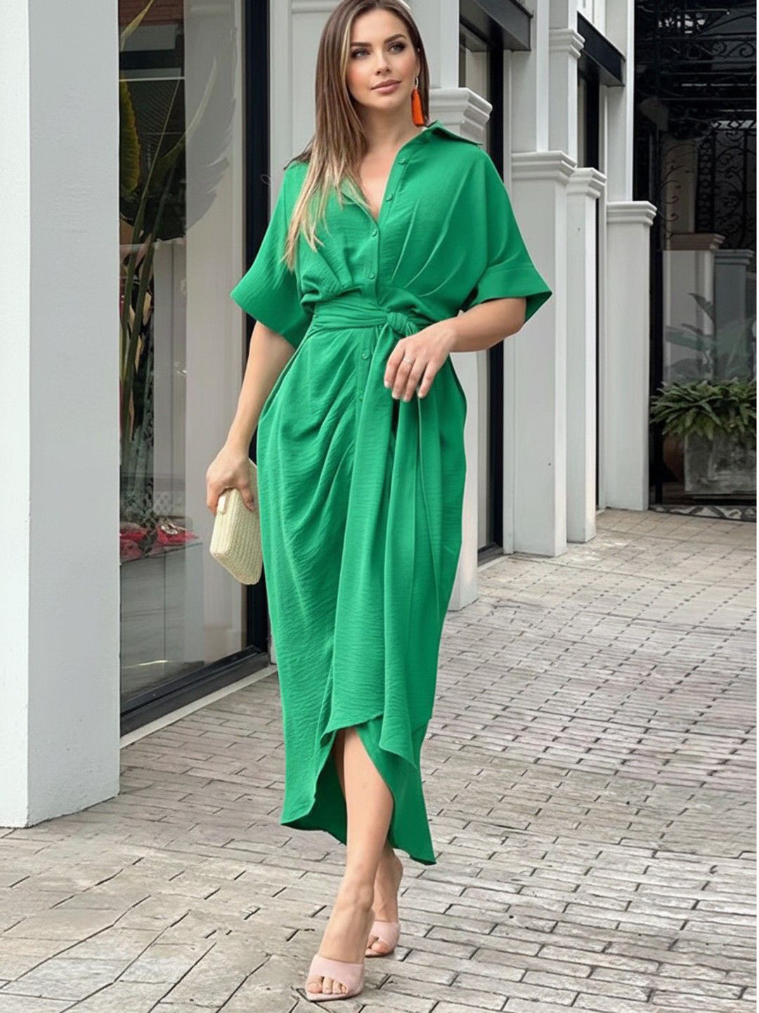 Mast & Harbour Women High- Waist Shirt Midi Dress