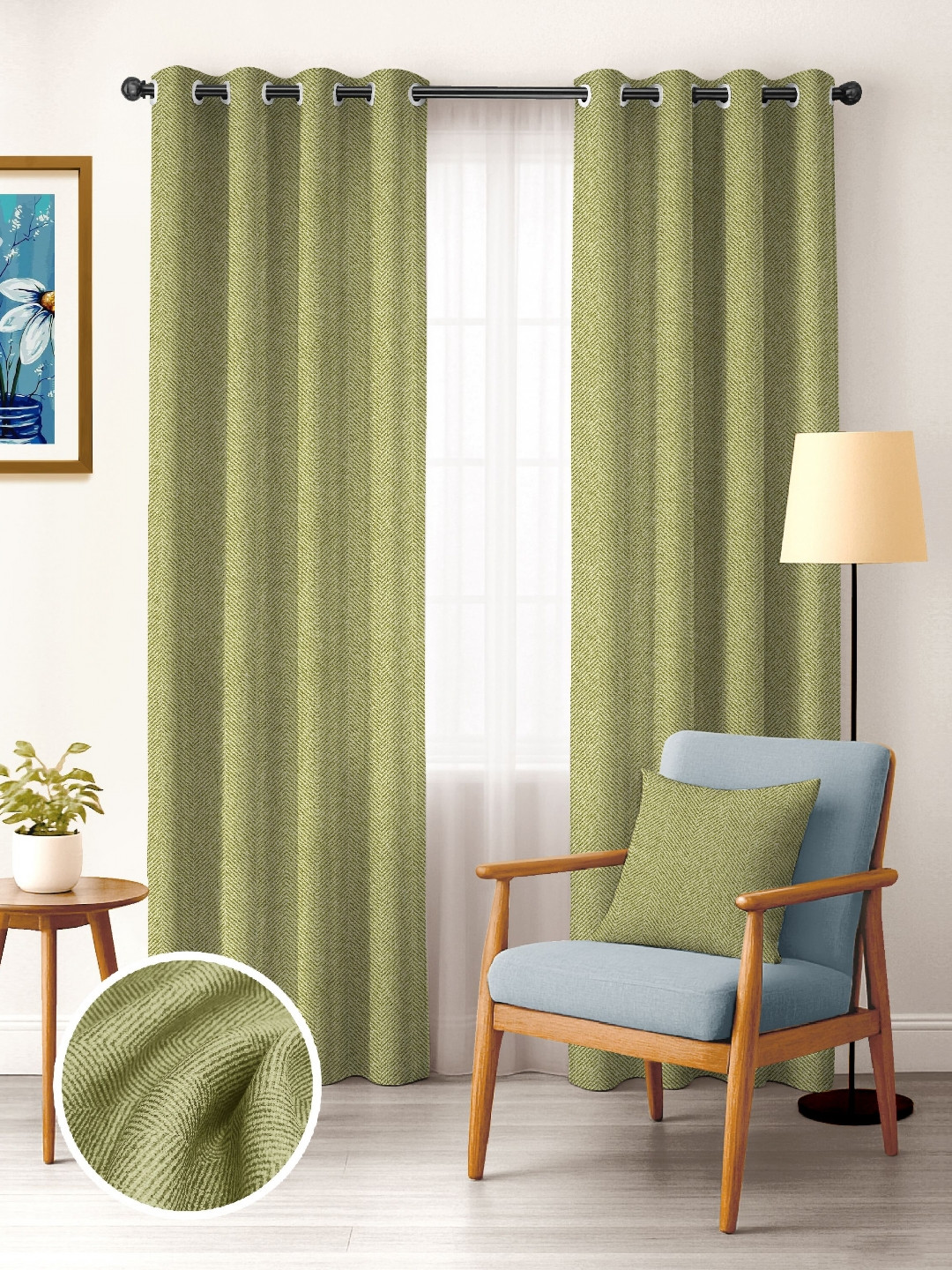 Nefertiti Home Green 2 Pieces Black Out Door Curtain