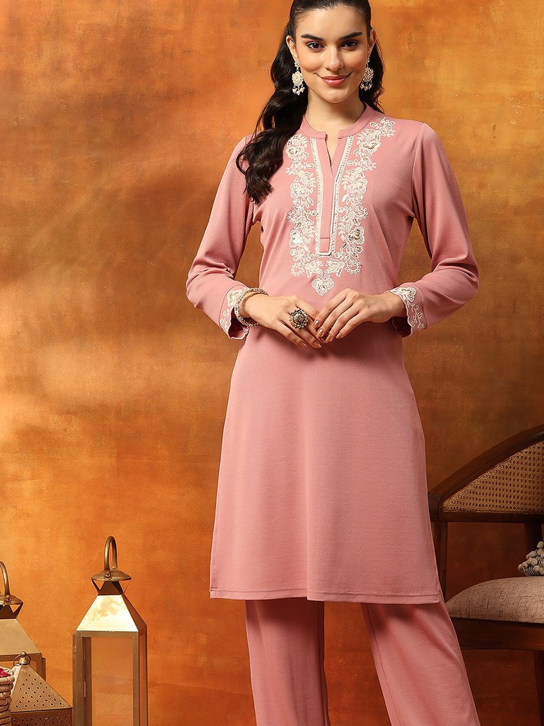 Nayam By Lakshita Women Embroidered Regular Thread Work Kurta With Trousers Blend Sets