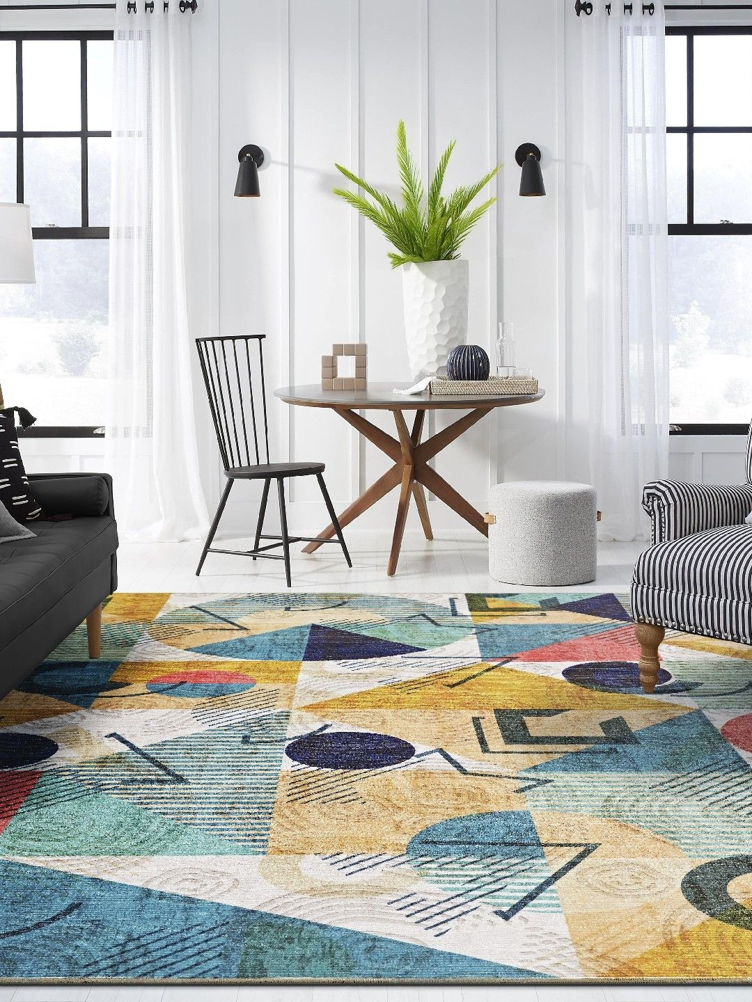 Kaleen India Mustard & Teal Geometric Printed Anti-Skid Carpet