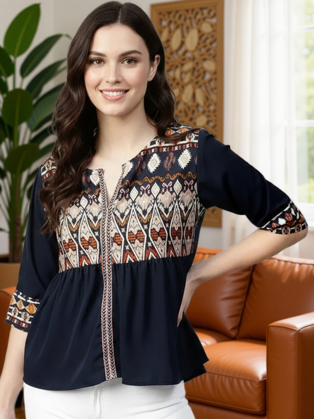 KYVO Print Ethnic Motifs Printed Gathered or Pleated Top