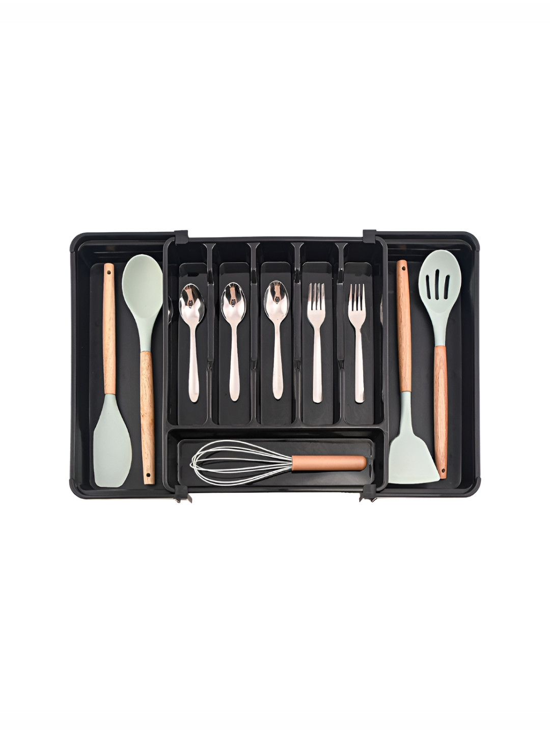 Aura Black 2 Pieces Regular Utensils Drawer 8 Compartments Multi-Utility Organisers