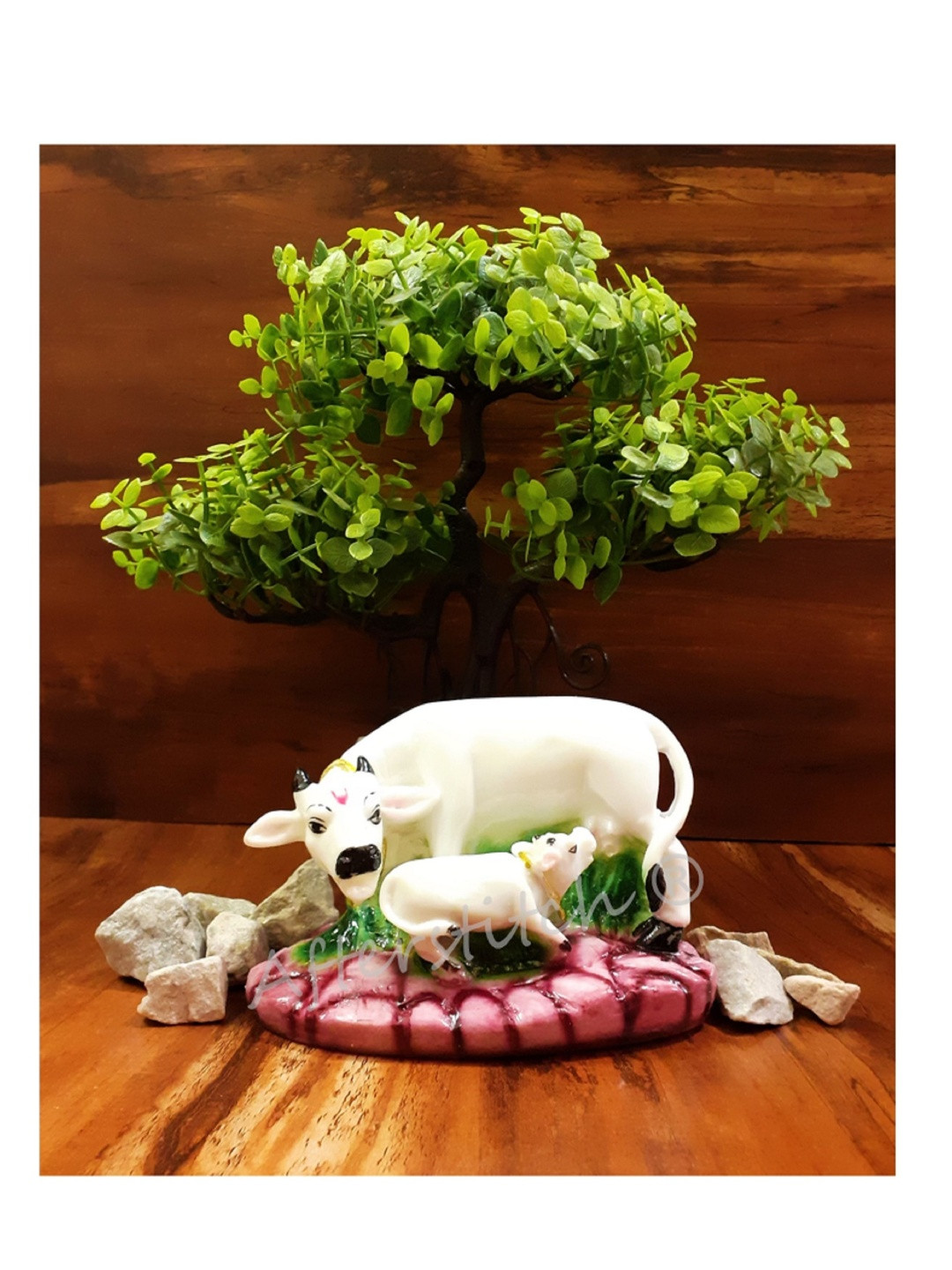 Afterstitch White Cow & Calf Idol Showpiece For Pooja
