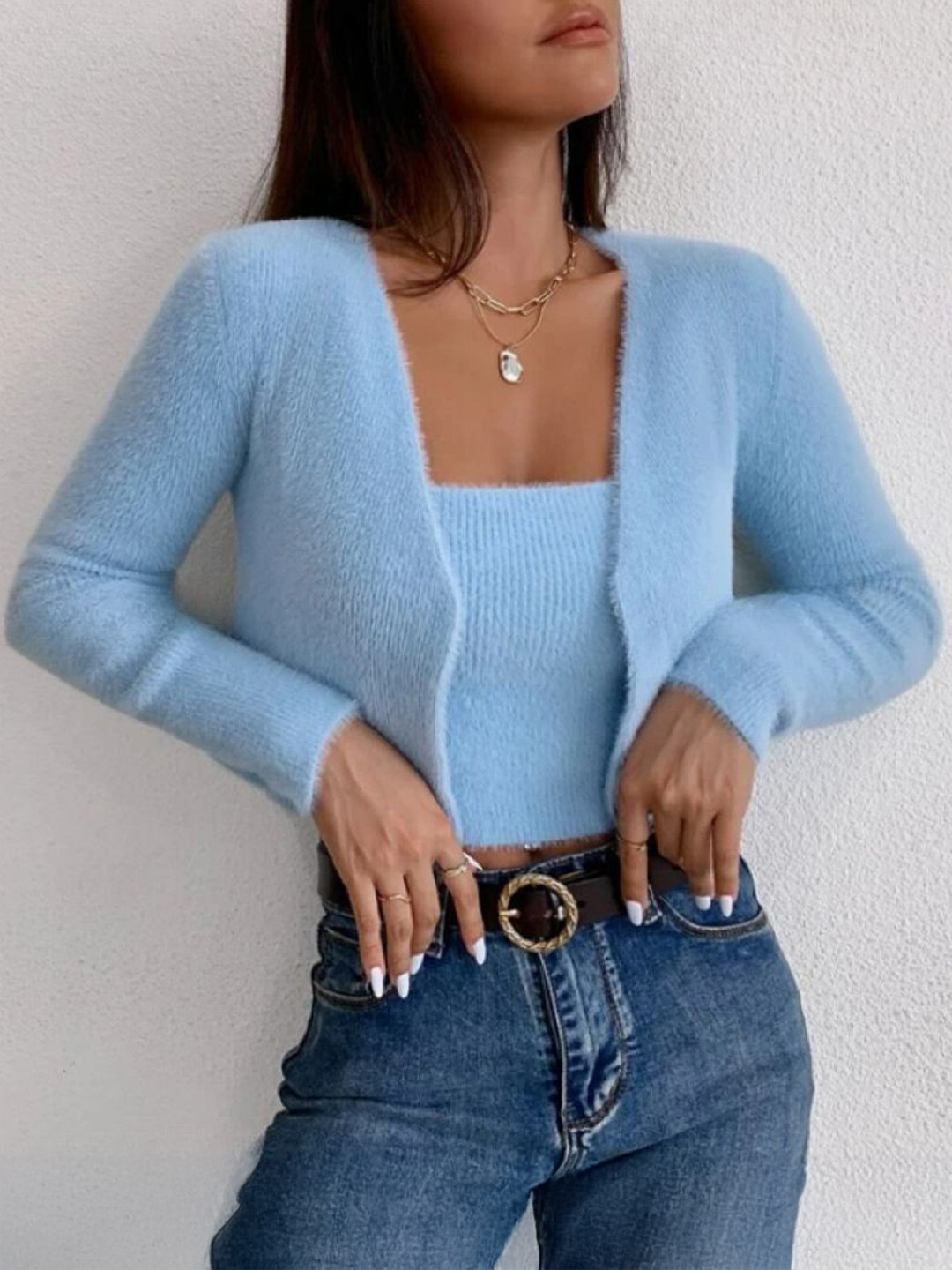 StyleCast Women Fuzzy Tank Top and Cardigan Set