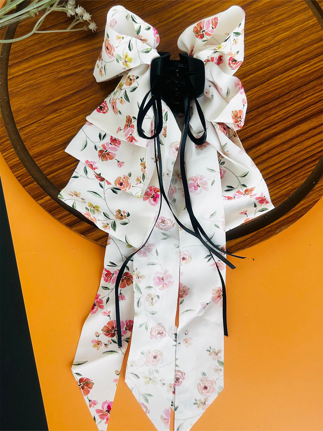 Radhya Accessories Women Long Floral Bow Hair Claw Clip