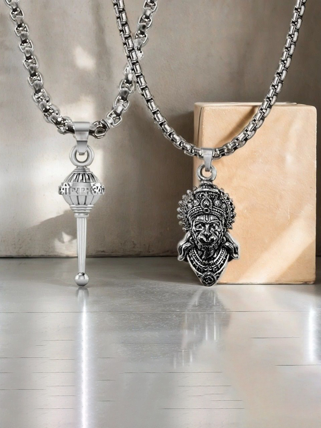 Malas Collection Unisex Stainless Steel Silver-Plated Contemporary Pendant With Chain