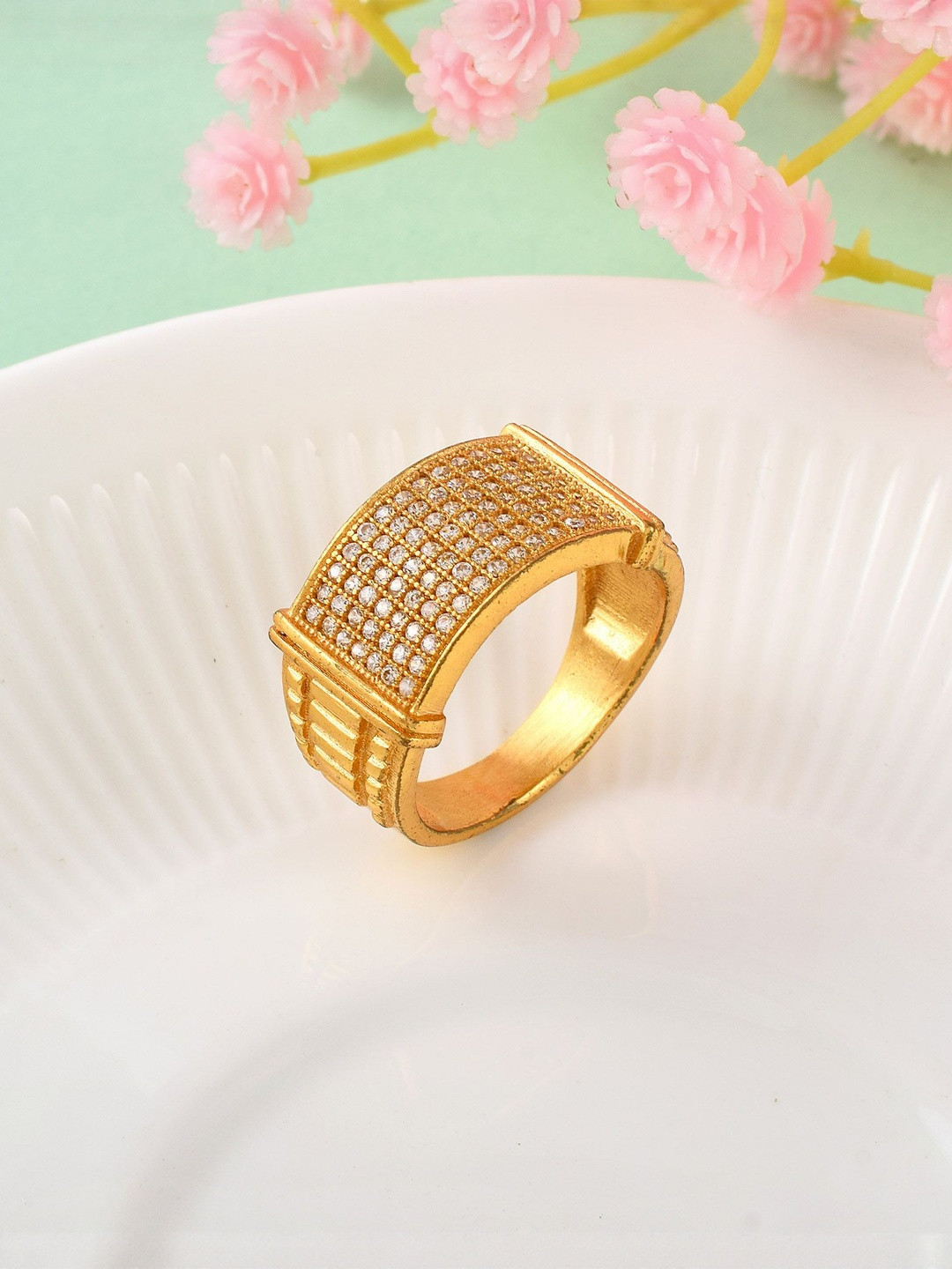 DZINETRENDZ Unisex Brass 1 Micron Gold Shivaji fingerring