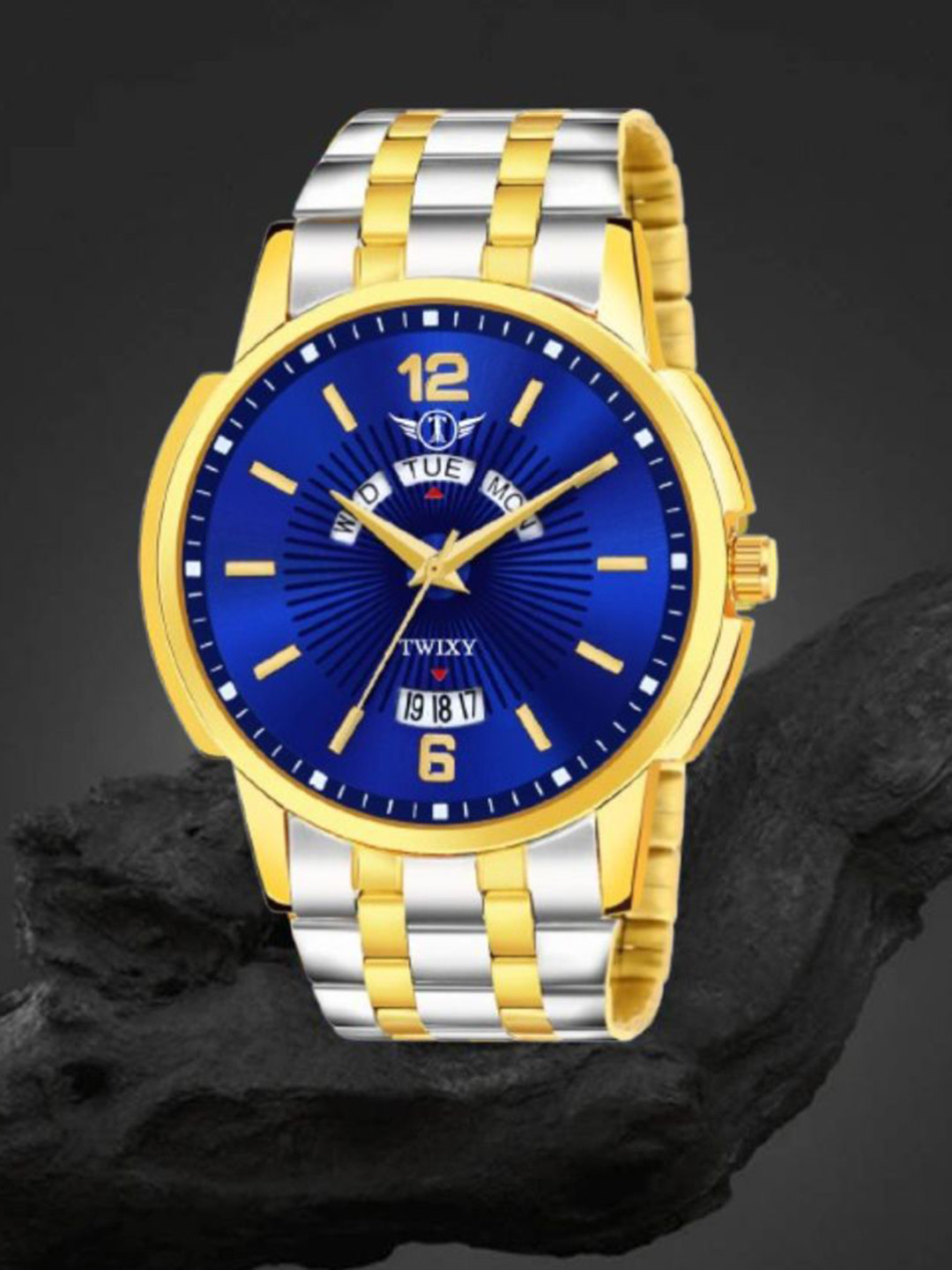 TWIXY Men Brass Dial & Stainless Steel Straps Analogue Watch TYW-EM-105 T-T BLUE