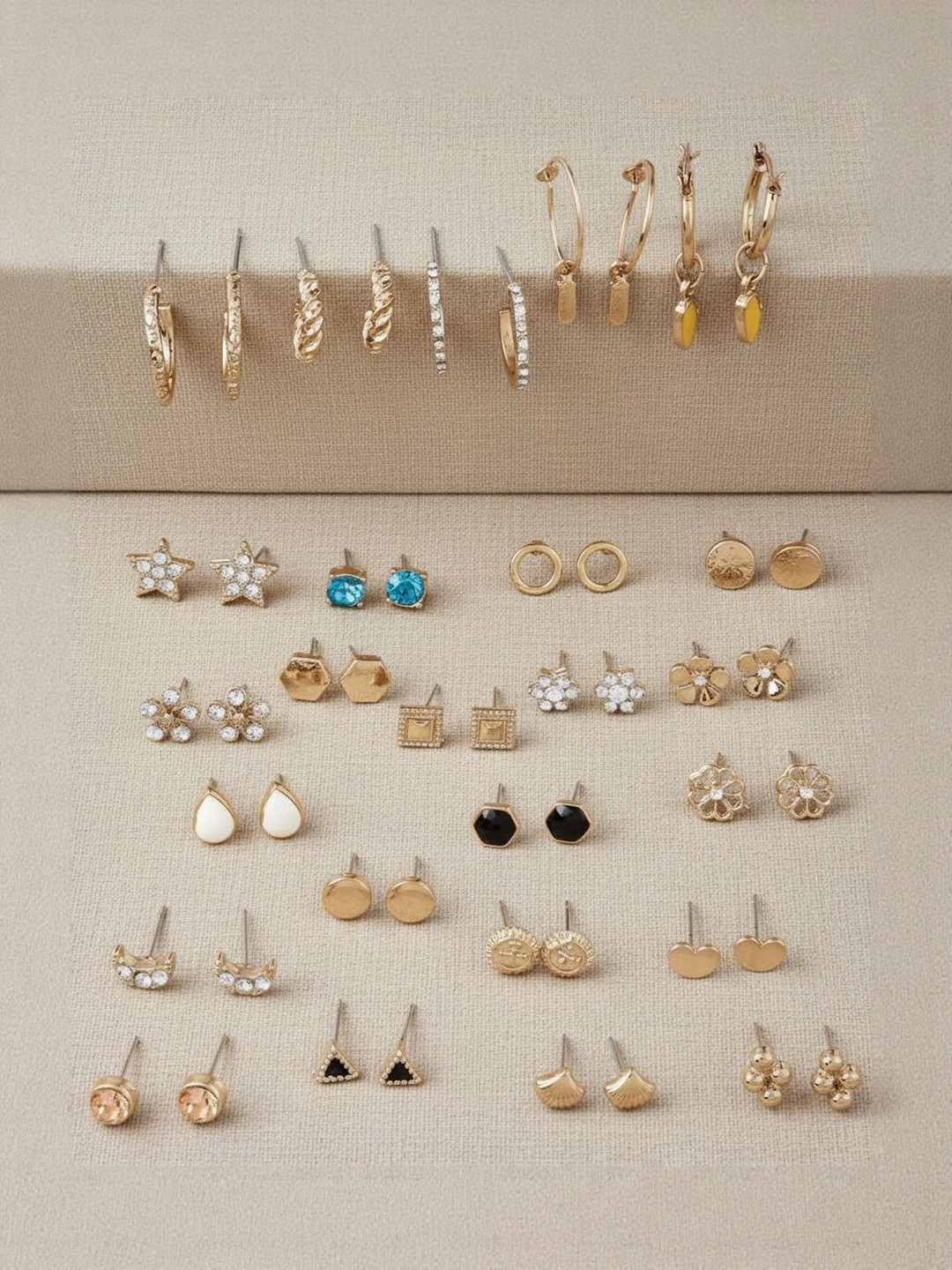 Zaphariq Set Of 25 Gold-Plated Semi Circular Shaped Half Hoop Earrings