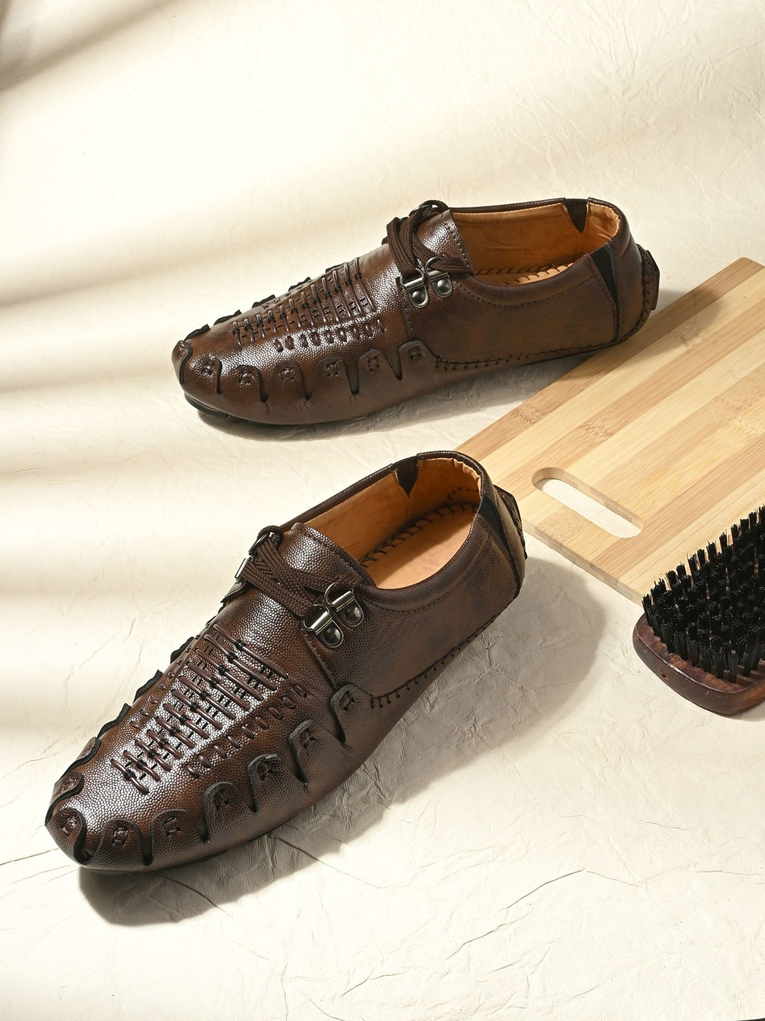 aadi Men Brown Synthetic Leather Lightweight Comfortable Casual Slip On Sandals