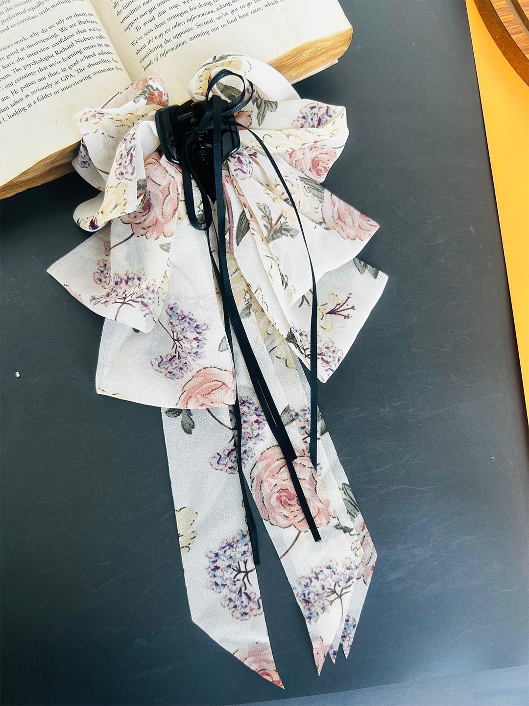 Radhya Accessories Women Long Floral Bow Hair Claw