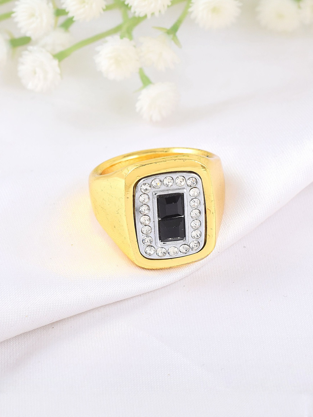 Pure Brass High gloss gold finish Faux Black Diamond Fingerring