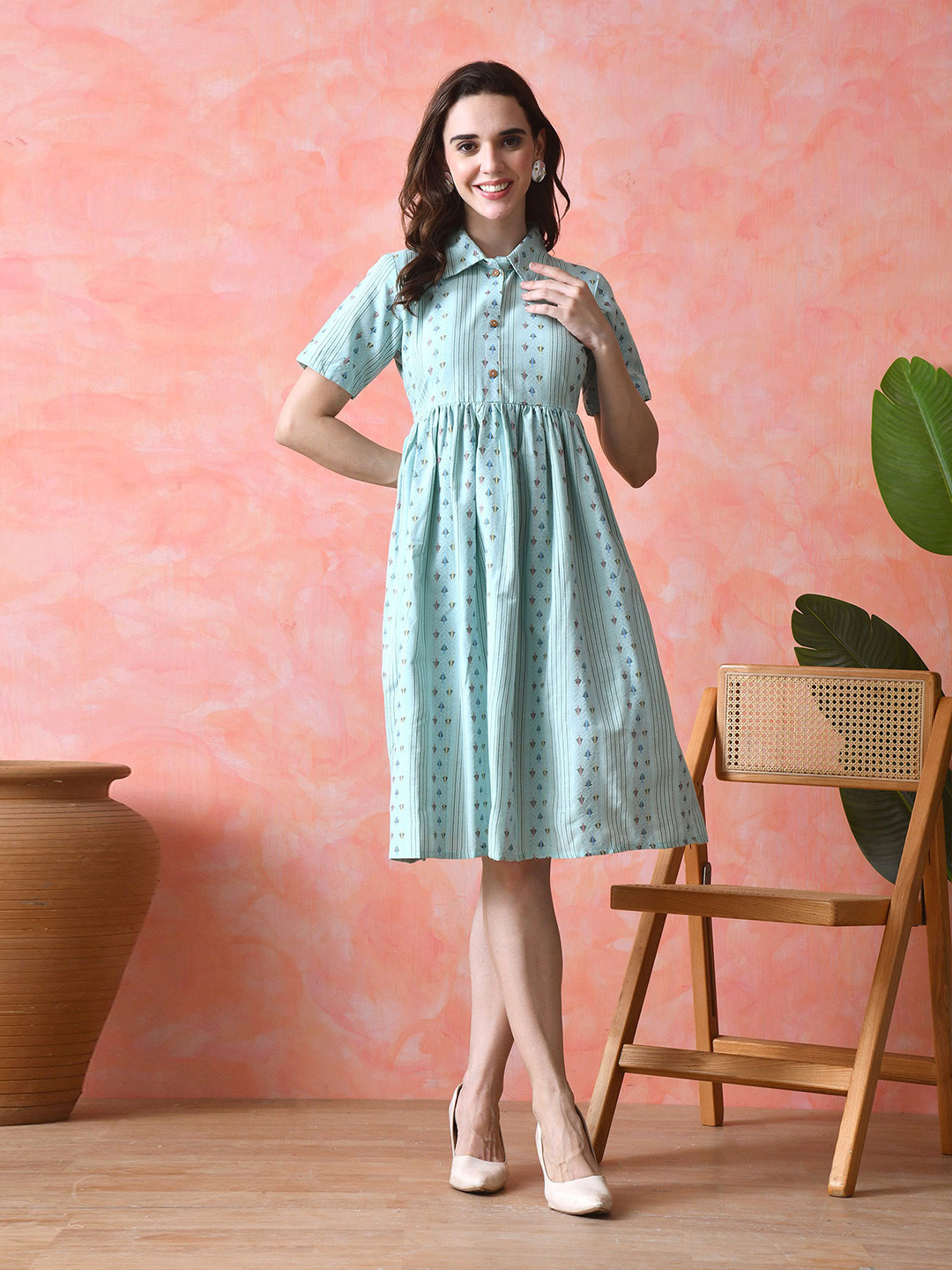 PakhiCreations Women Pure Cotton Printed Fit-Flare Dress