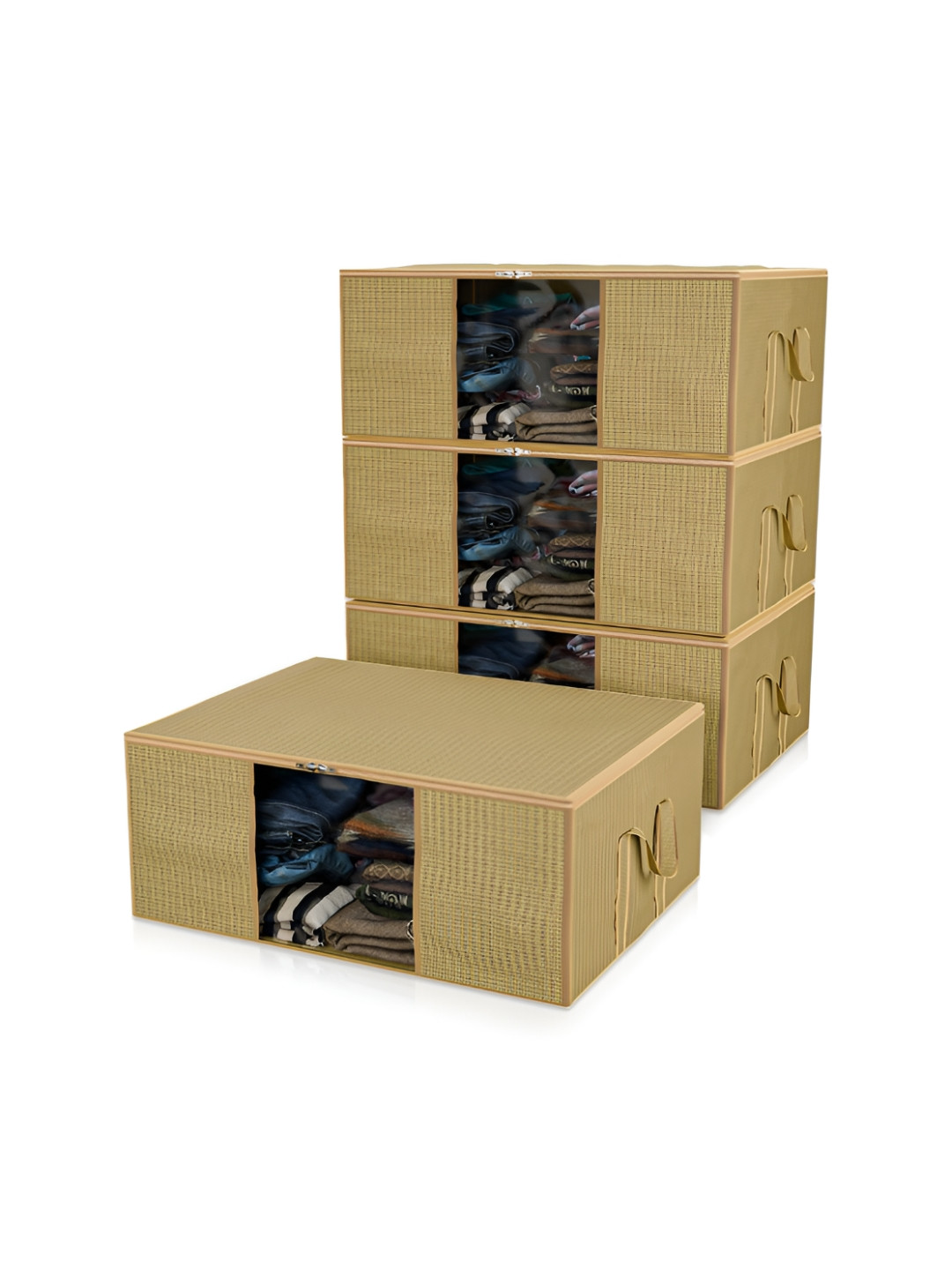 Aura Gold-Toned 4 Pieces Self Design Blanket Covers Organisers