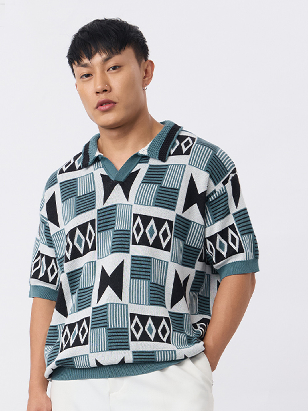 The Souled Store  Men Jacquard: Kaleido Multicolor Oversized Fit Polos