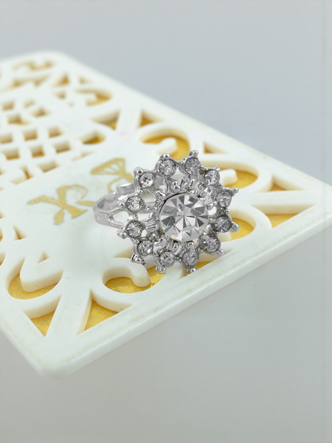 Silver plated CZ Rising Sun designer Fashion finger Ring