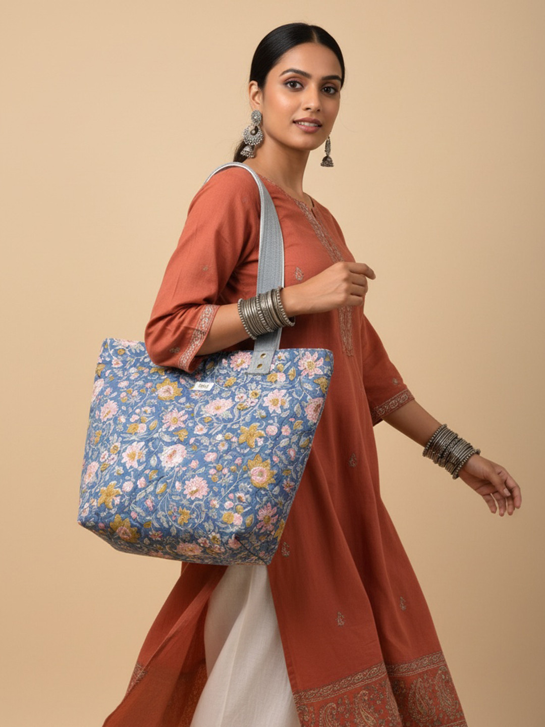 Taavi Women Floral Hand Block Printed Tote Bag