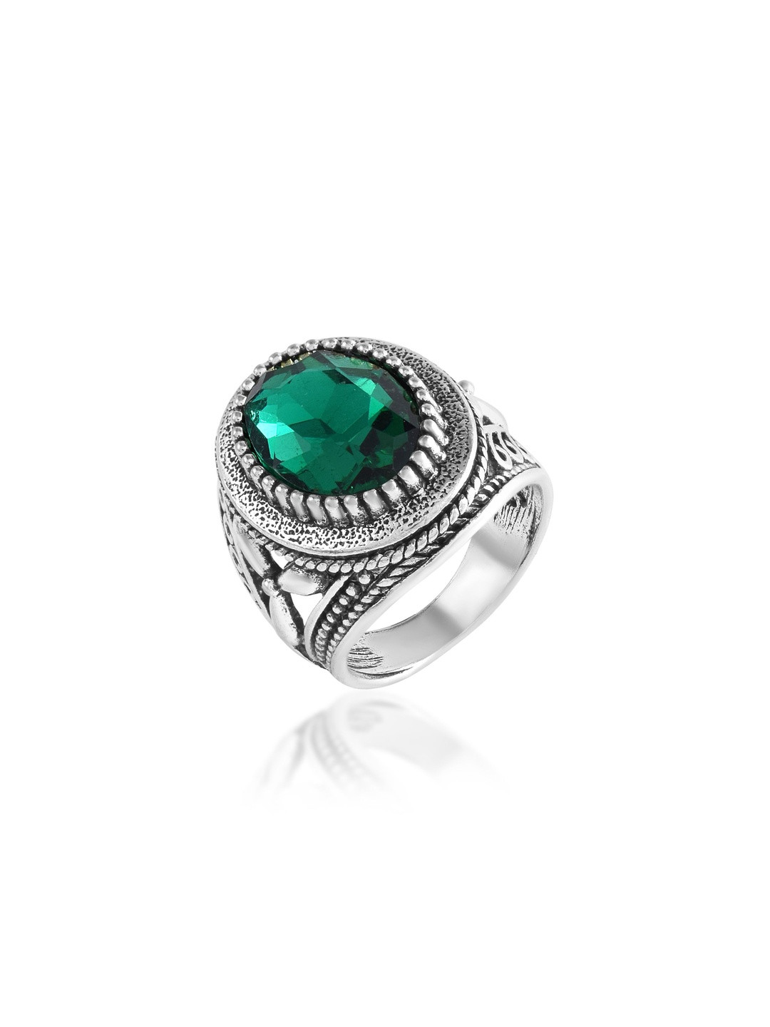 Oxidised silver Brass Faux Created Emerald PANNA astrology finger ring