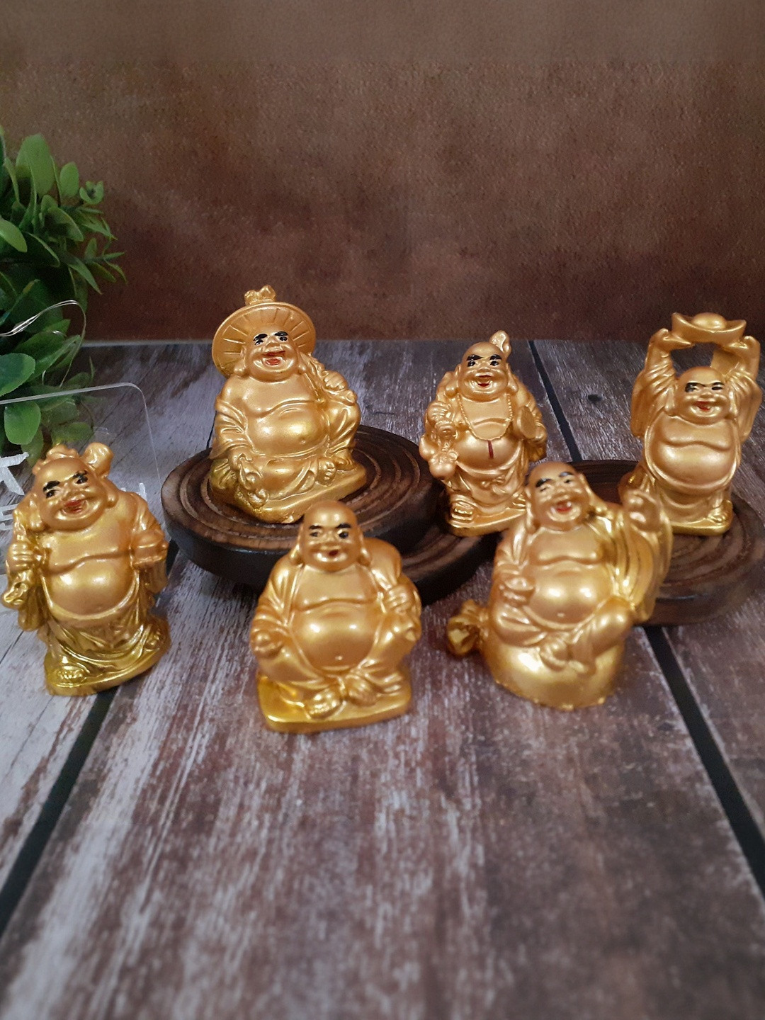 Afterstitch Set of 6 Gold-Toned Laughing Buddha Showpiece