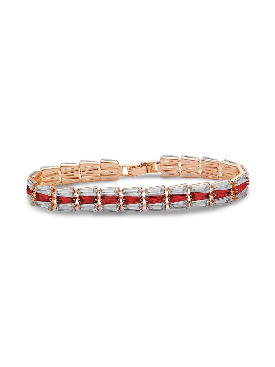 THE OPAL JEWELS Rose Gold-Plated Cubic Zirconia Studded Link Bracelet