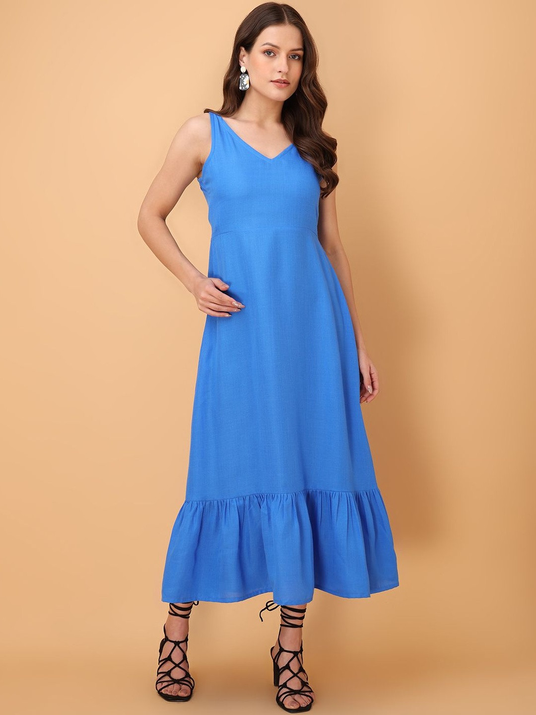 Women Solid Blue A-Line Dress