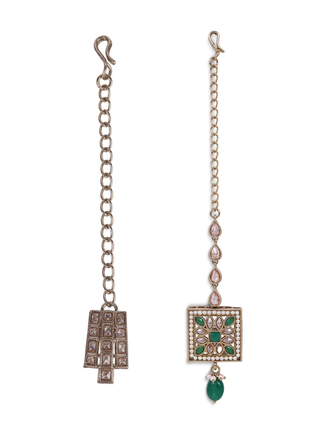 SALONI FASHION JEWELLERY Set Of 2 Gold-Plated Kundan Studded Maang Tikka Head Jewellery