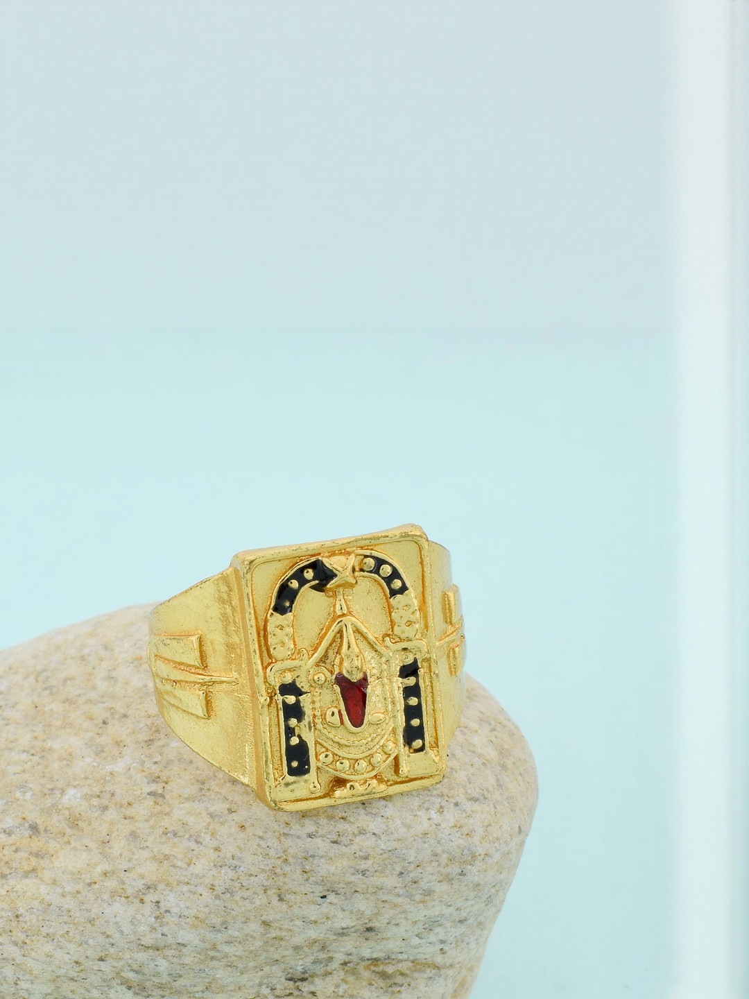 DZINETRENDZ Gold Plated Micron Tirupati Balaji Finger Ring