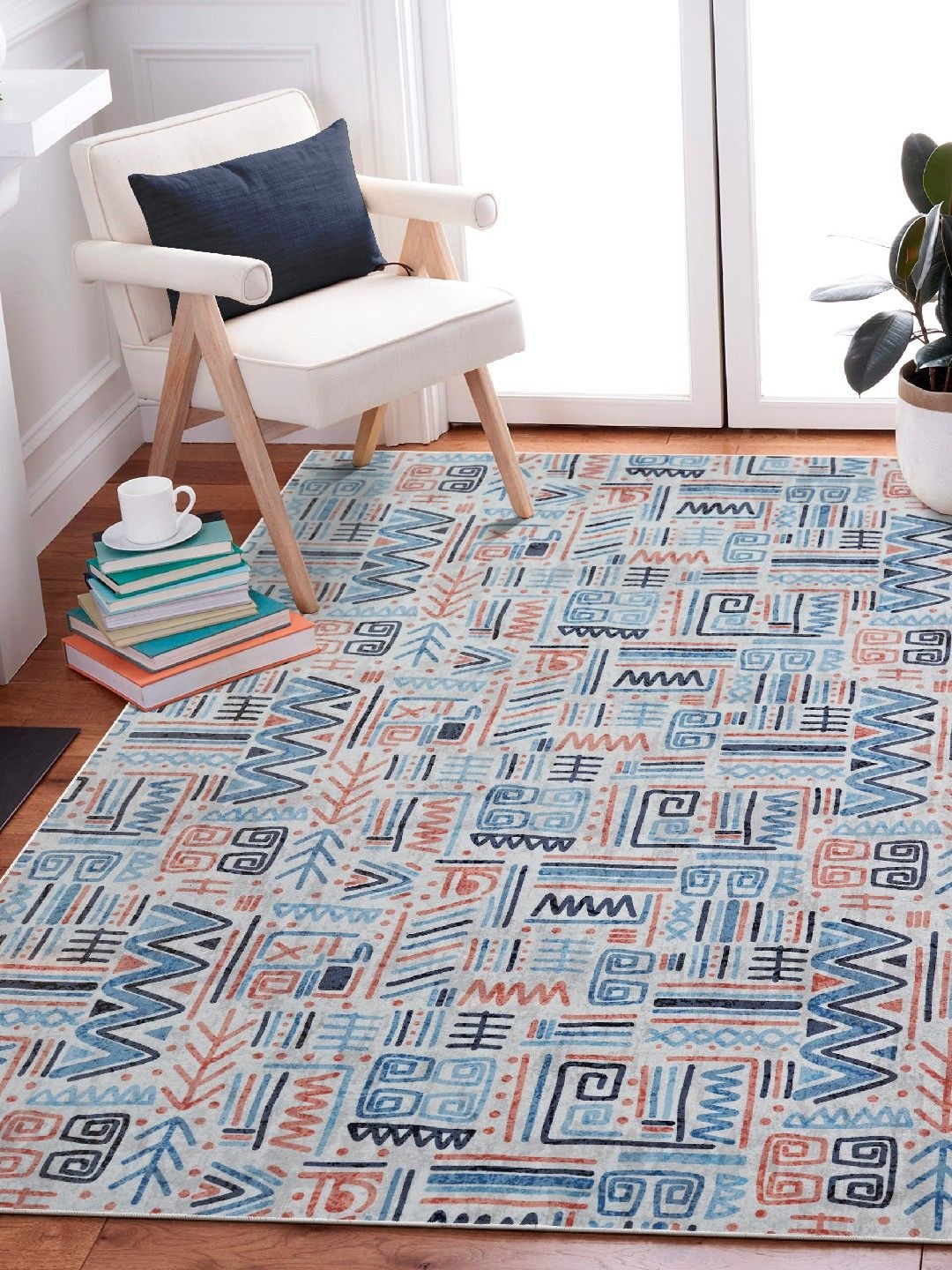 Kaleen India Blue & Pink Anti-Skid Backing Washable Indoor-Outdoor Rugs