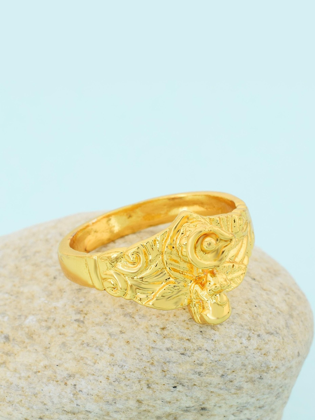 DZINETRENDZ Unisex Gold-Plated Shiva Lingam With Nandi Design Finger Ring