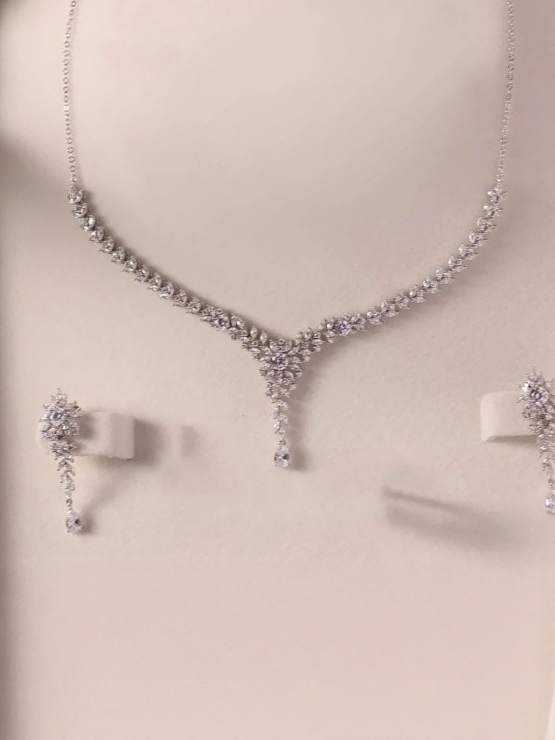 Zarkan Rhodium-Plated 925 Hallmark Sterling Silver AD-Studded Floral Ice Glow Jewelry Set