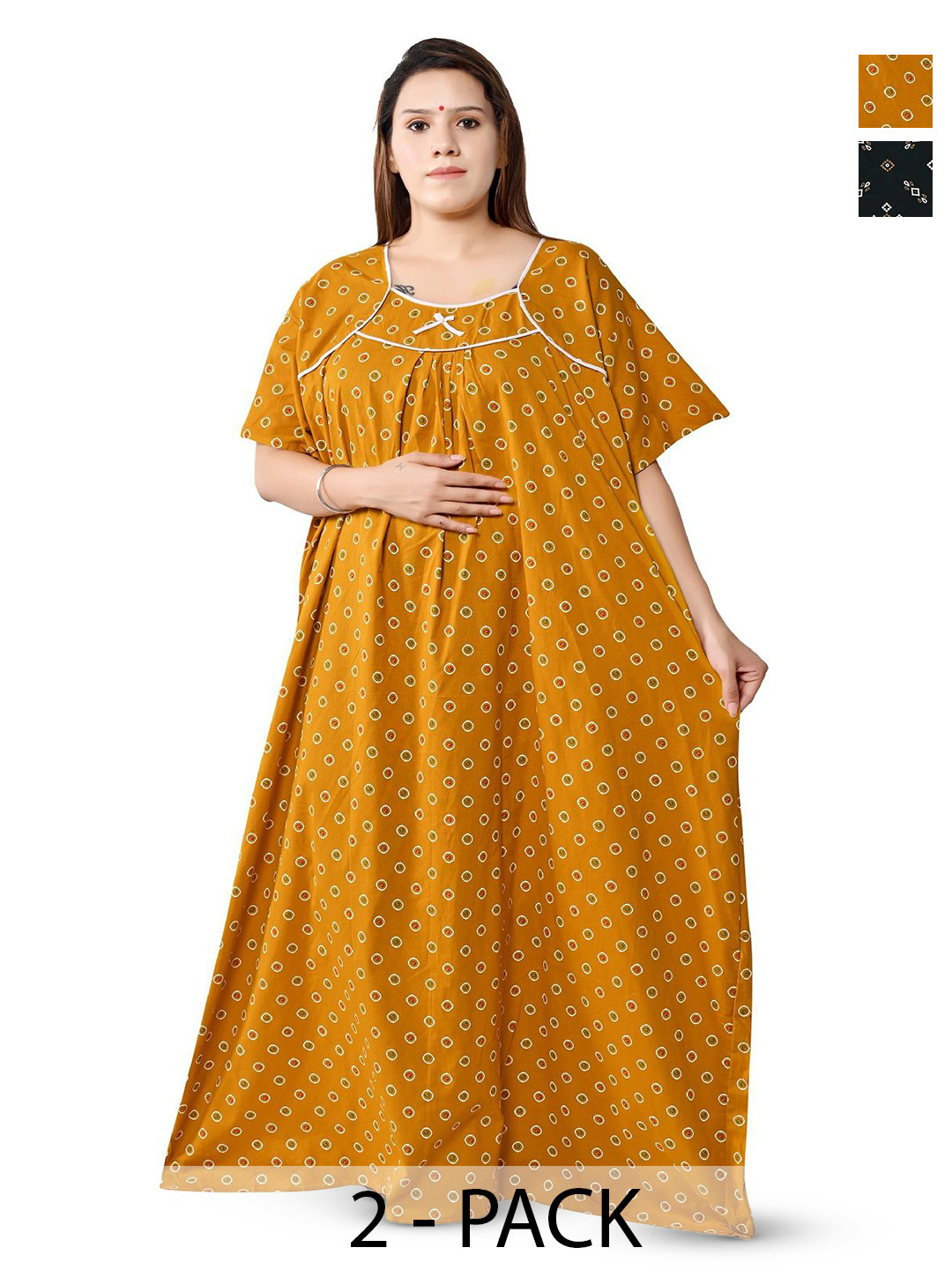 Bindass Female Collection Pack of 2 Printed Pure Cotton Maxi Nightdress