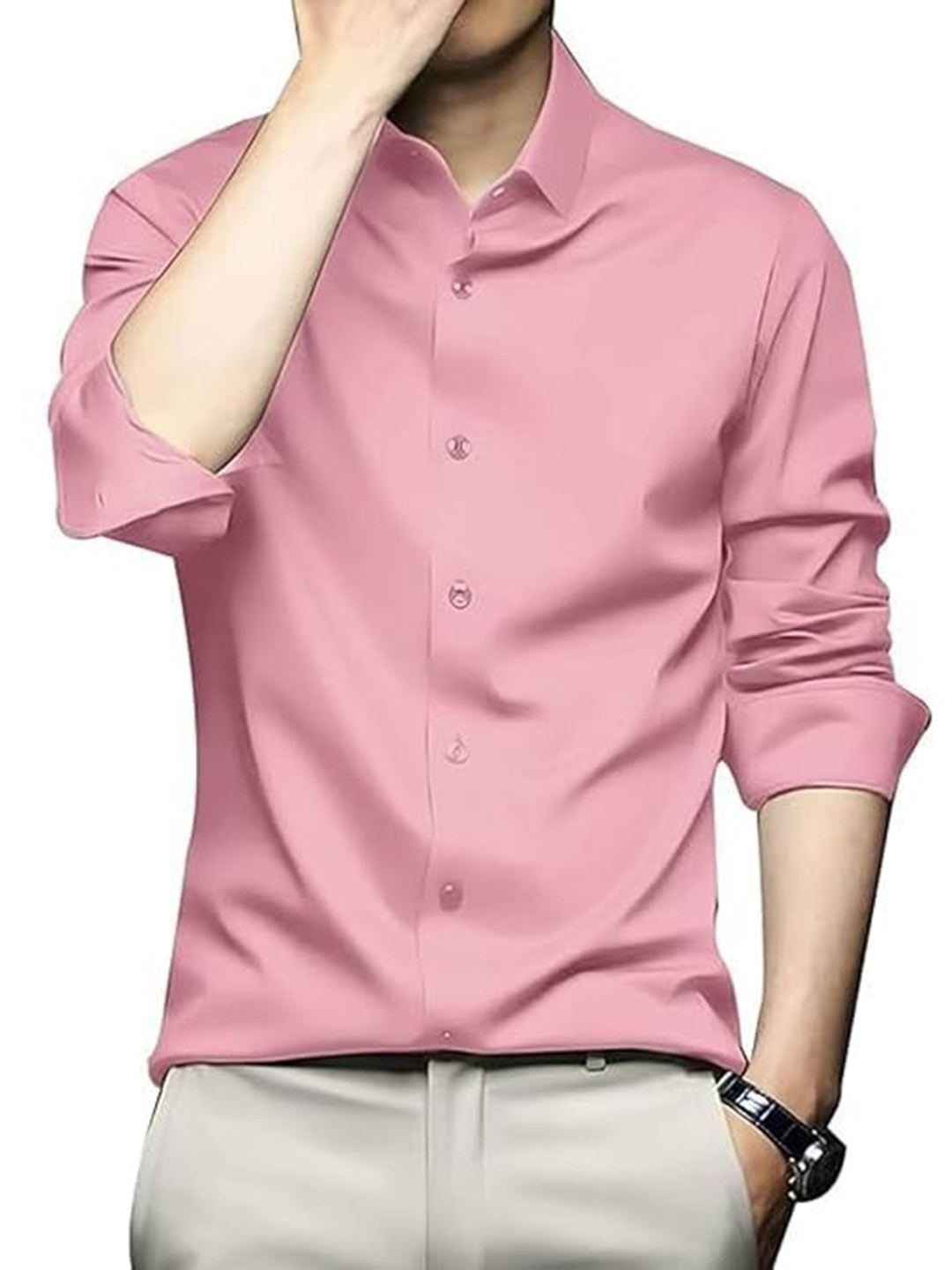 Deelmo Spread Collar Satin Silk Casual Shirt