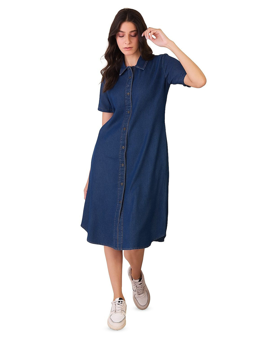 R.Code by The Roadster Life Co. Women Shirt Collar Indigo Shirt Dress
