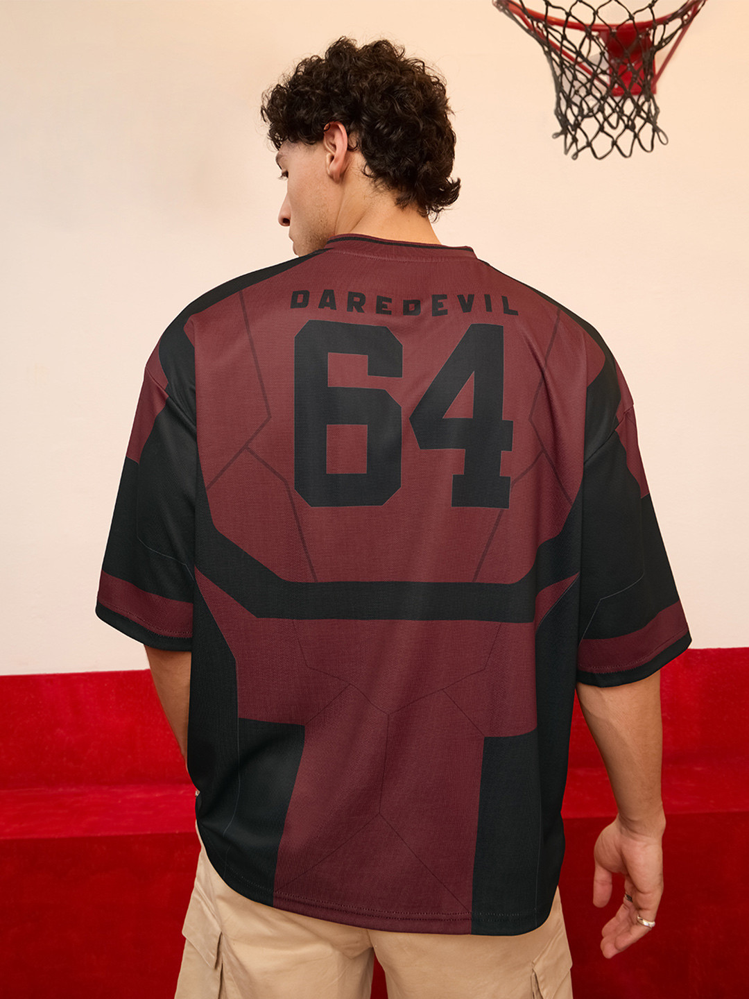 The Souled Store Daredevil Varsity Printed V-Neck Oversized T-shirt