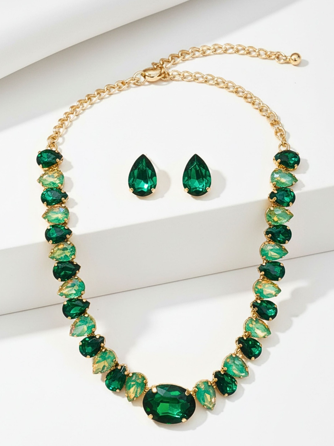 DressBerry Green Color AD & CZ Cubic Zerconia Crystal Gemstone-Studded Jewelry Set