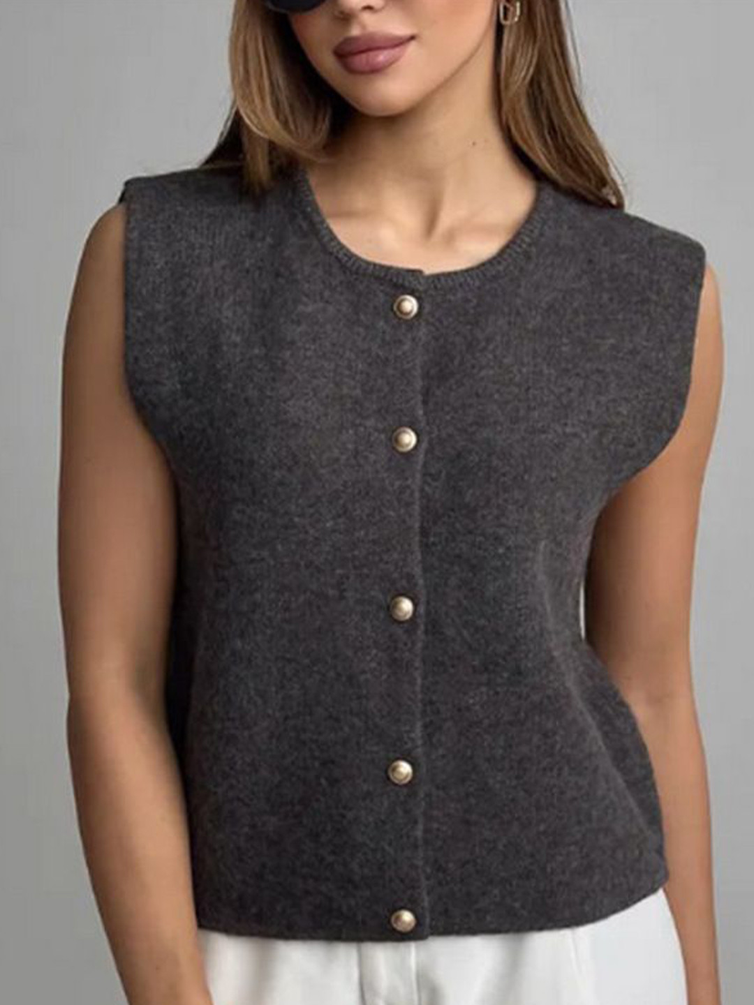 StyleCast Women Round Neck Crop Sweater Vest