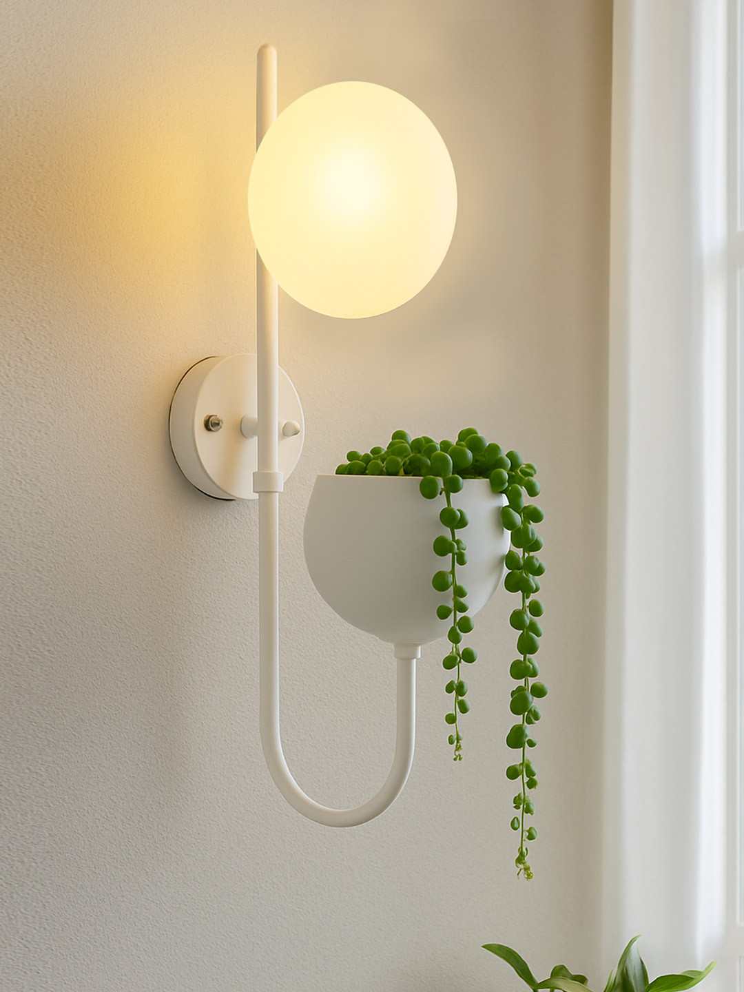 Homesake White Bedroom Wall Lamp With Storage Plantar