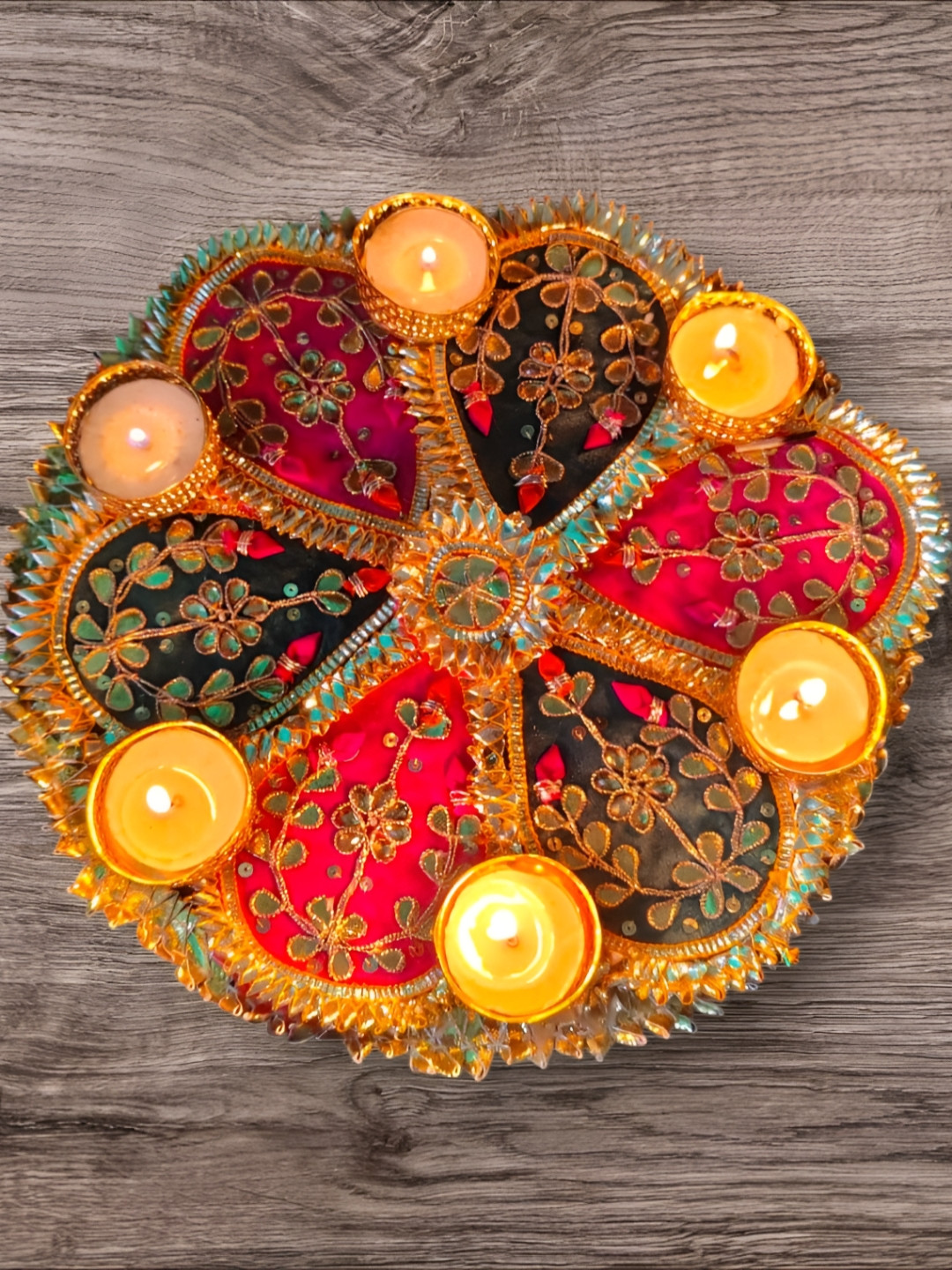 PUFFSMART Pink & Green Gotta Tealight Candle Diya Holder